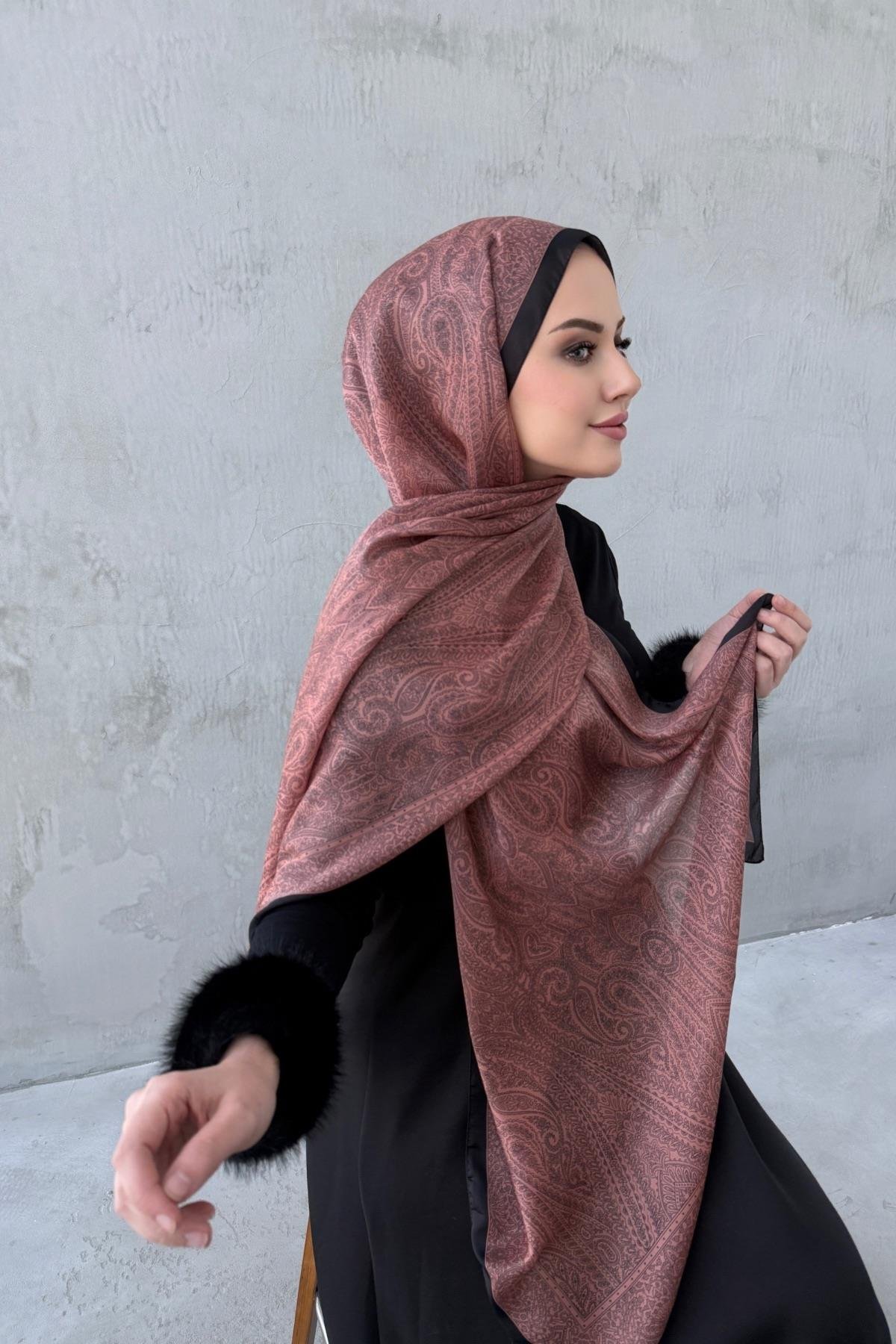 Siyah&Kiremit Asu Otantik Hint İpeği Şal