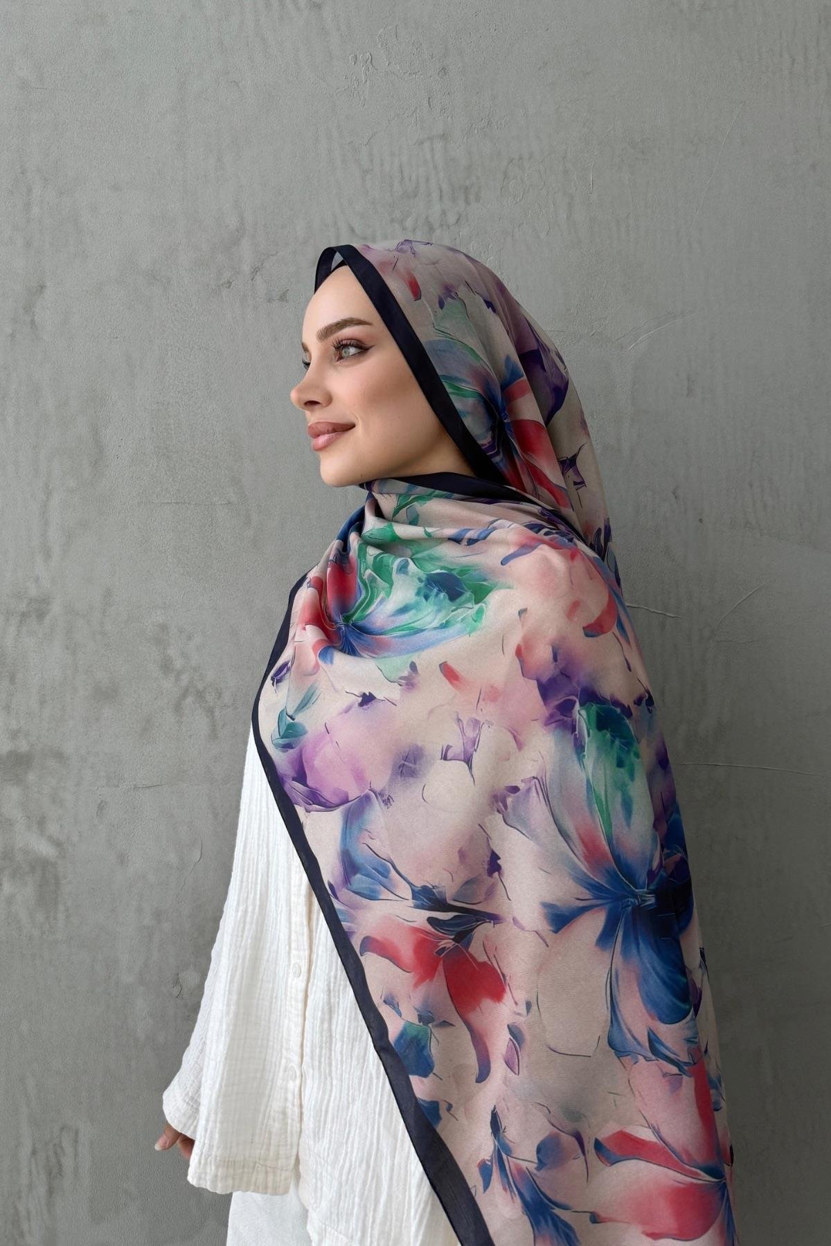 Siyah&Pudra Leva Modal İpek Şal