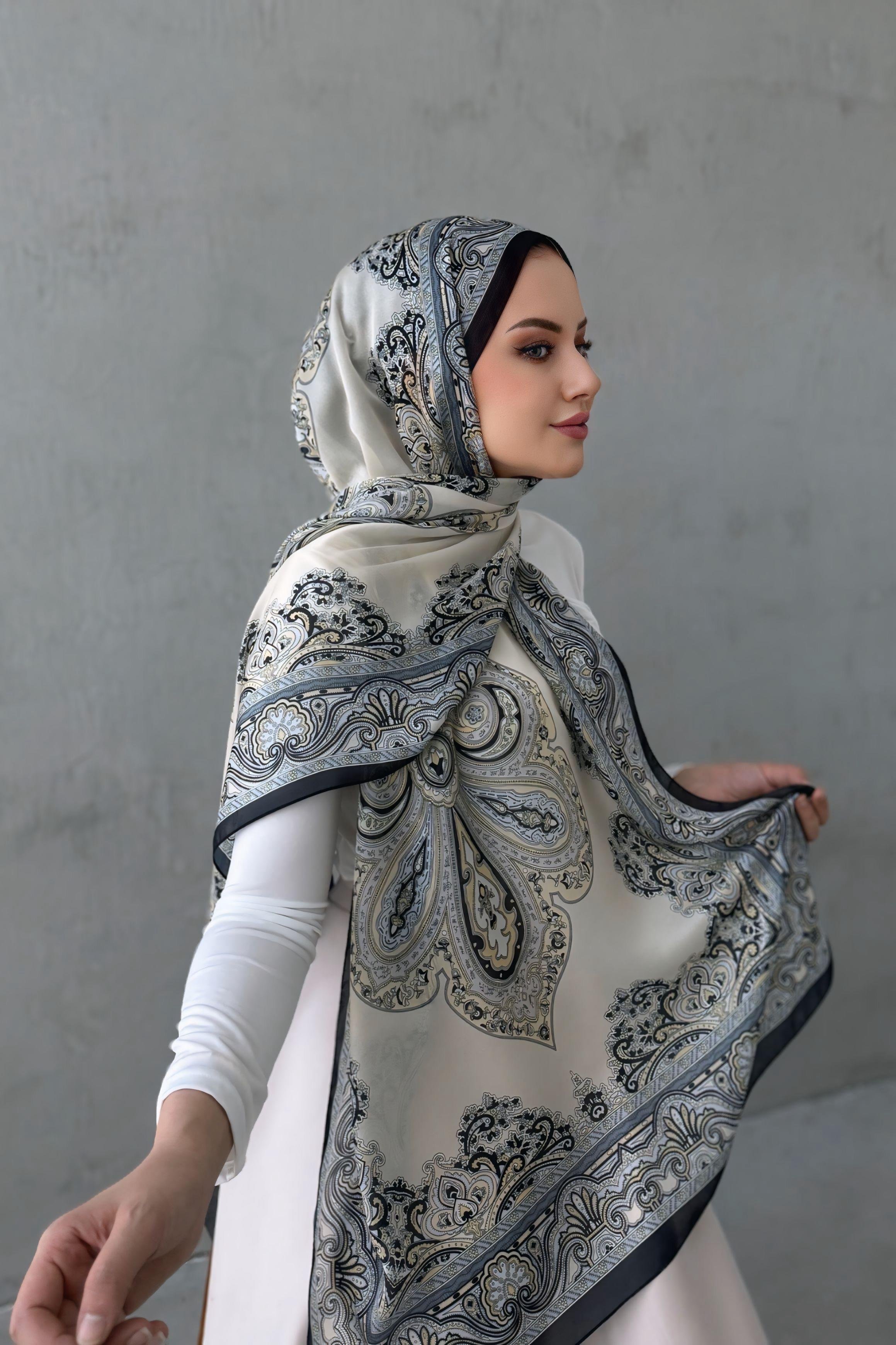 Siyah&Softsarı Hüma Otantik Hint İpeği Şal 