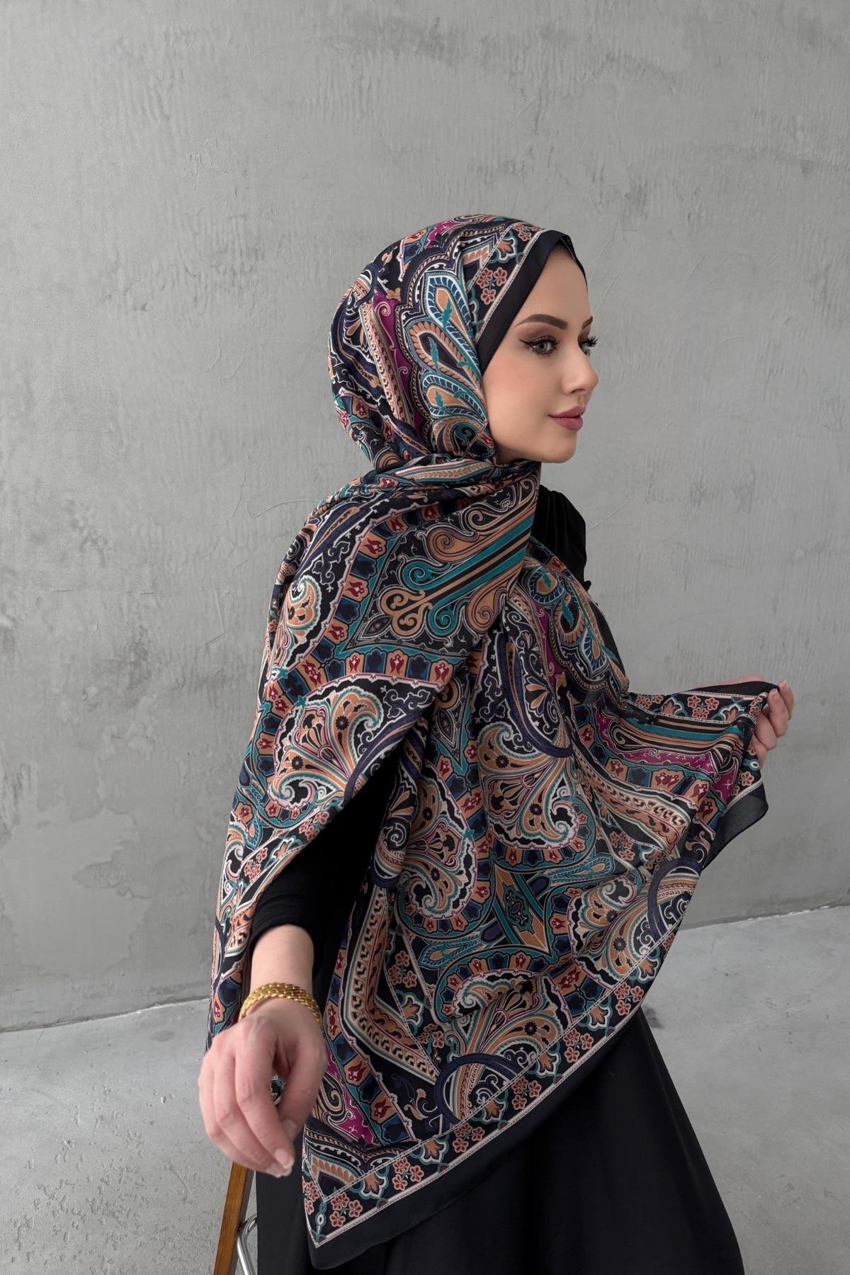 Siyah&Somon Beren Bohem Modal İpek Şal