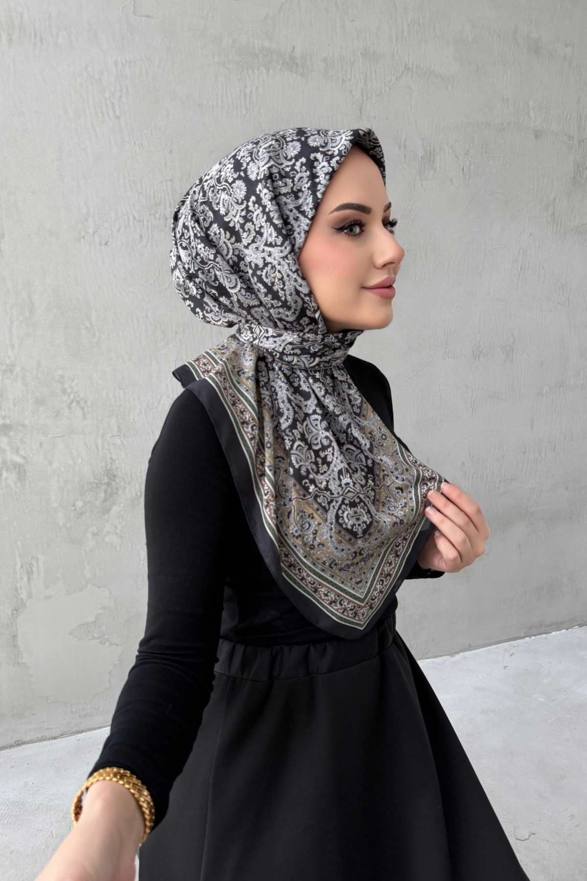 Siyah&Vizon Bohem Modal İpek Eşarp