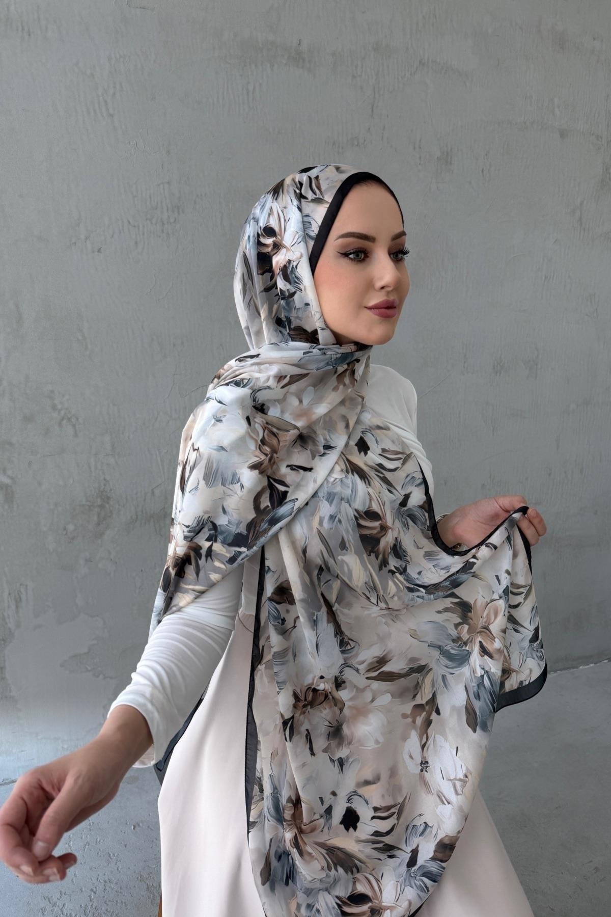 Siyah&Vizon Piraye Hint İpeği Şal