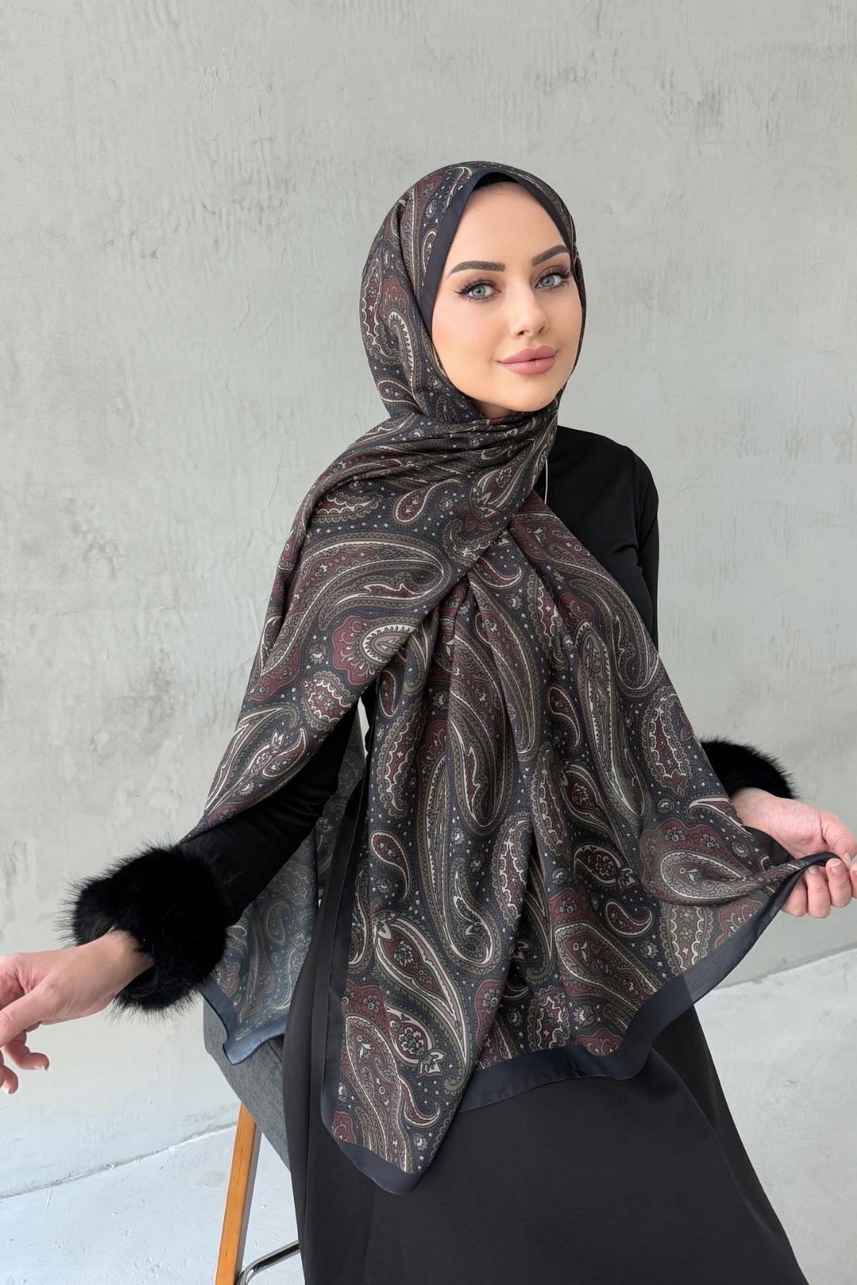 Siyah&Yeşil Modal İpek Şal