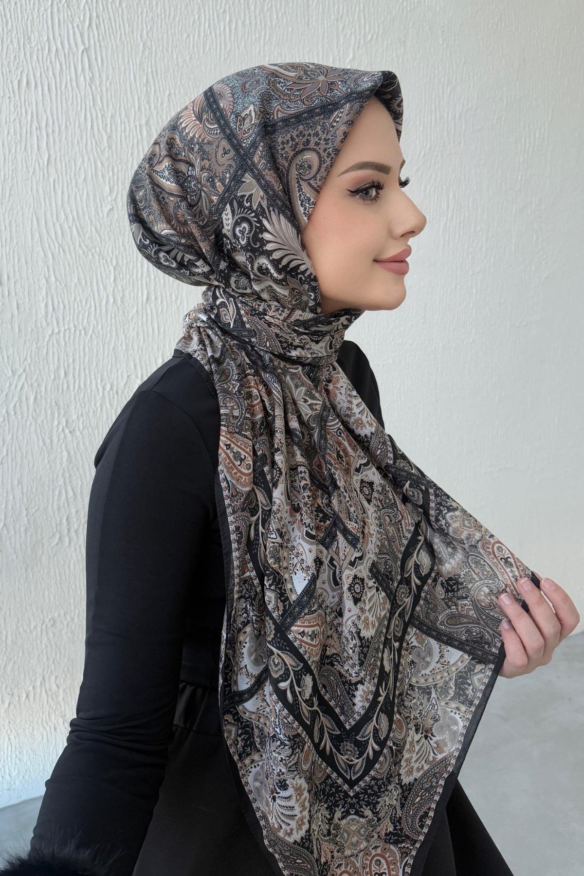 Sütlü Kahve Bohem Modal İpek Şaleşarp