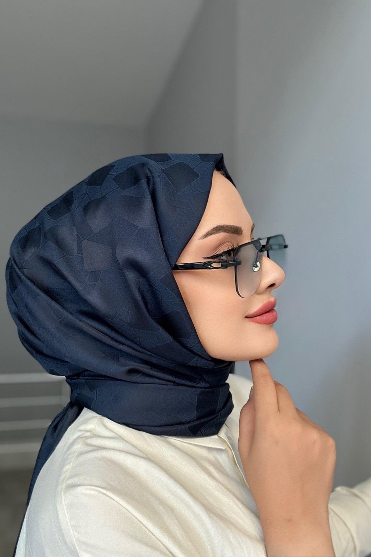 Taş Desen İpeksi Jakar Lacivert