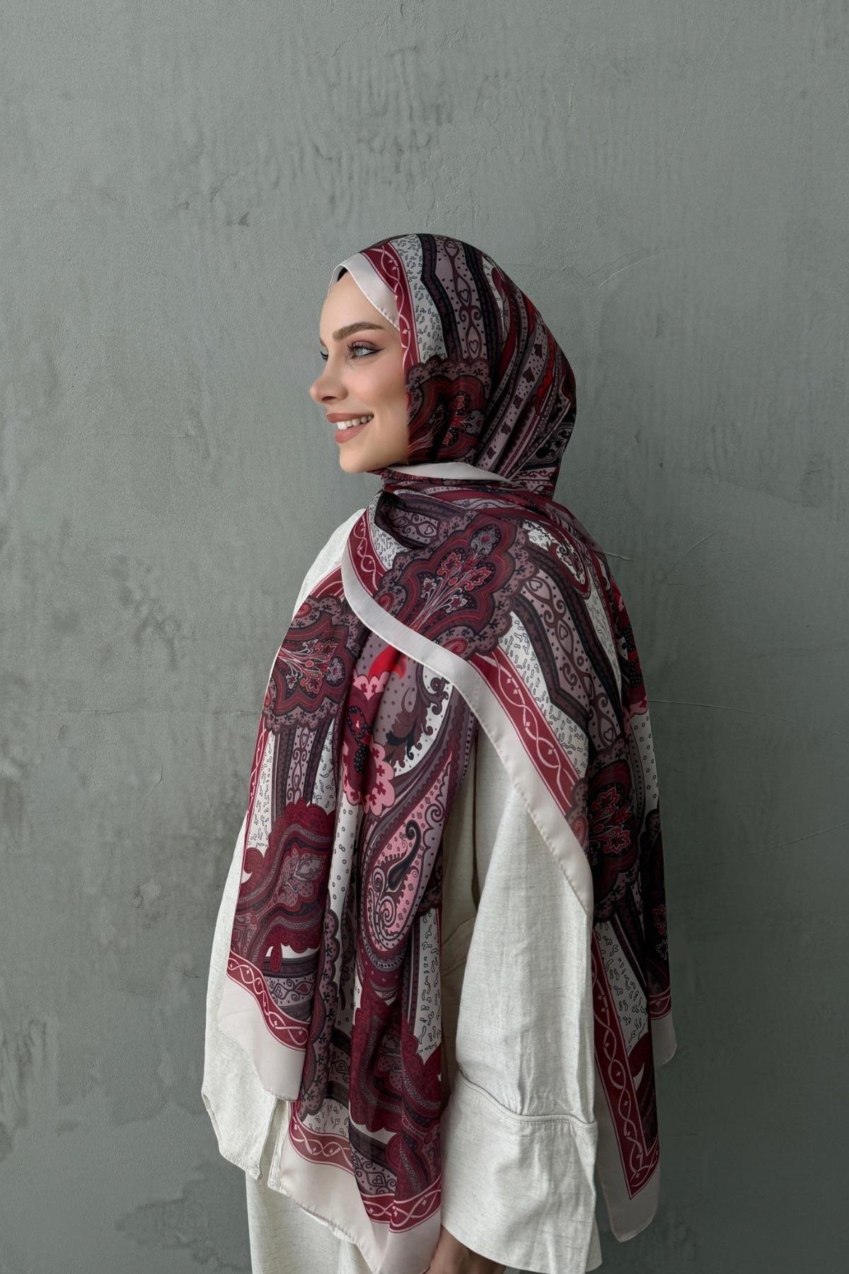 Taş&Bordo Mahra Otantik Hint İpeği Şal