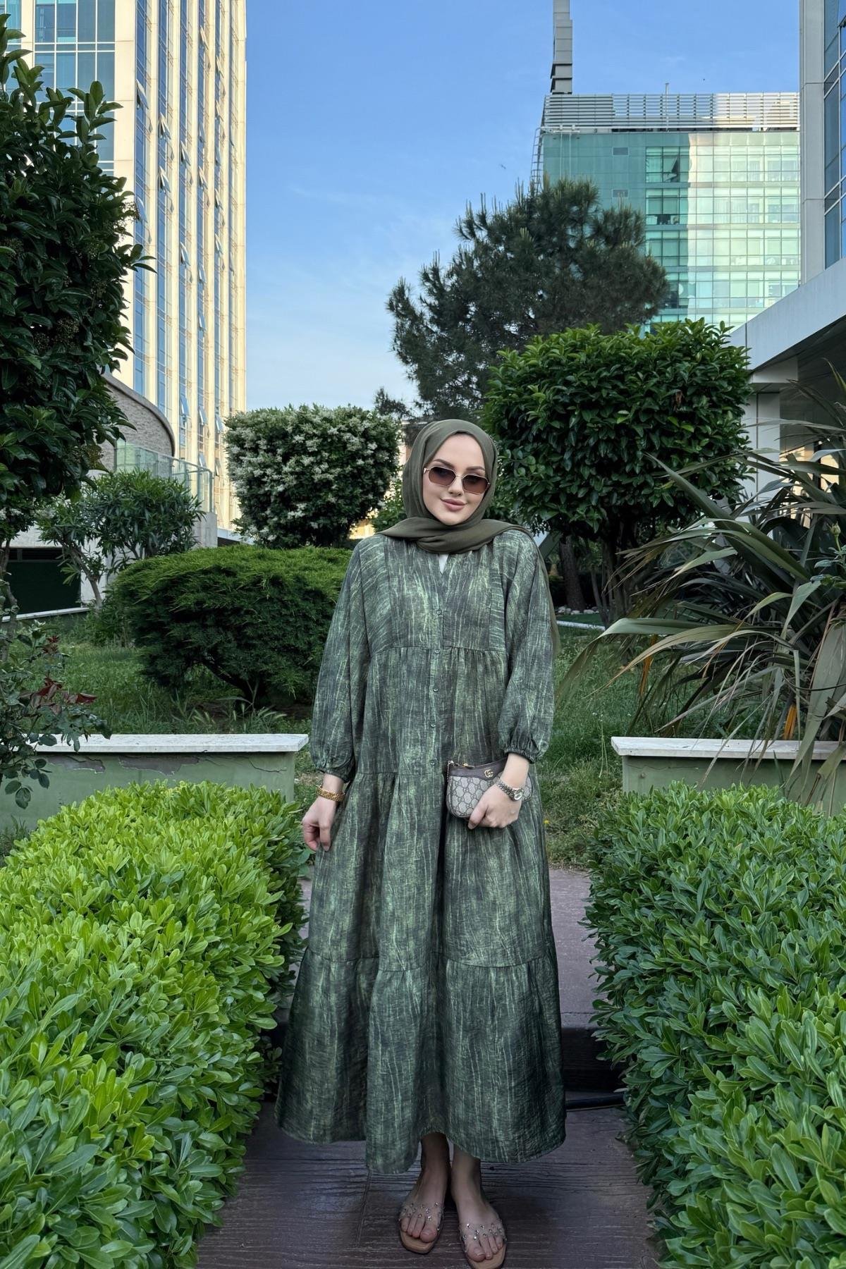 Velora Pamuk Vual Elbise Yeşil