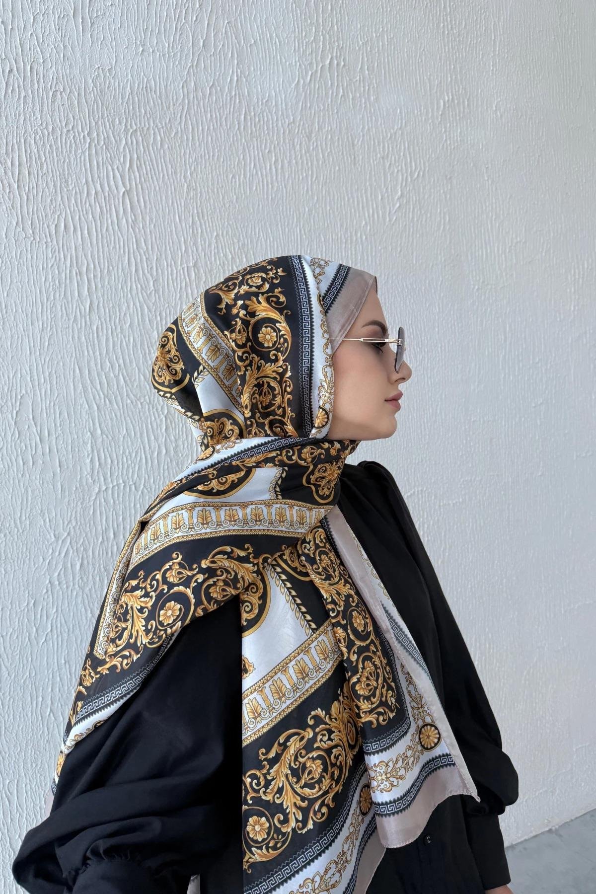 Versac Desen Vual İpek Şal Vizon