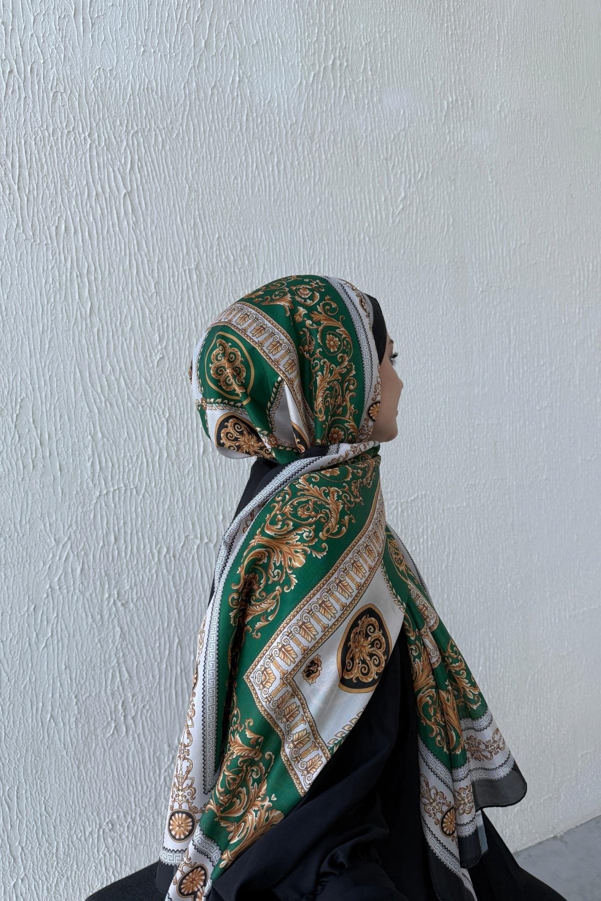 Versac Desen Vual İpek Şal Yeşil