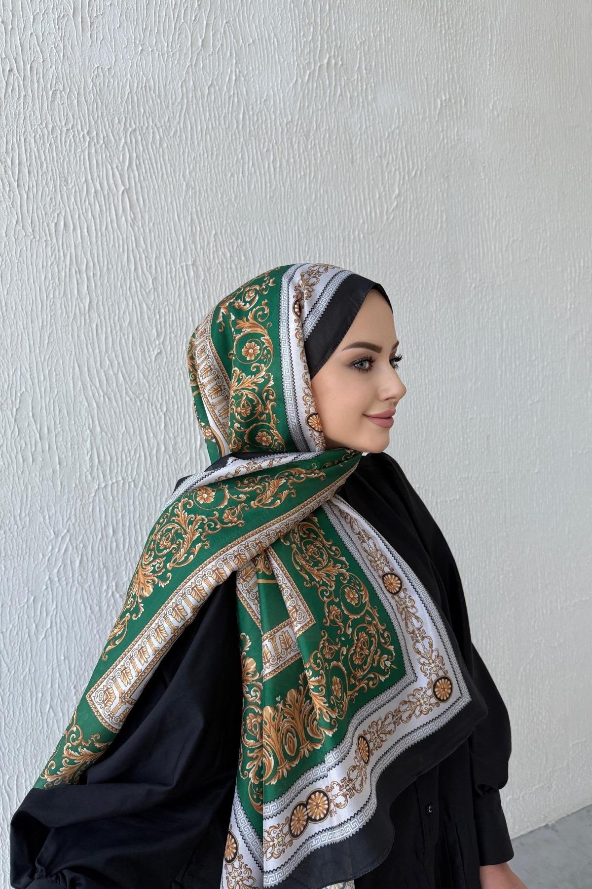 Versac Desen Vual İpek Şal Yeşil