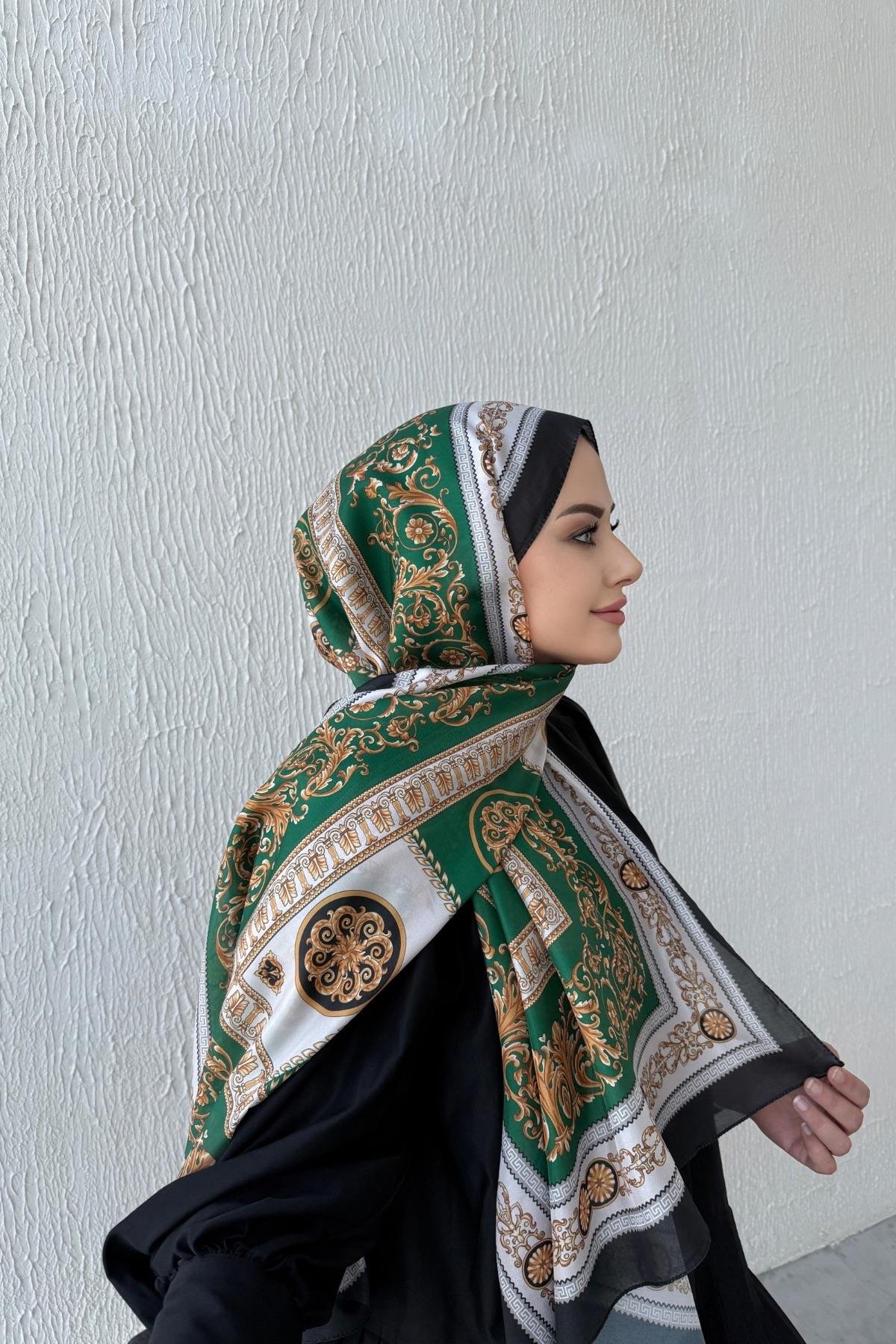 Versac Desen Vual İpek Şal Yeşil