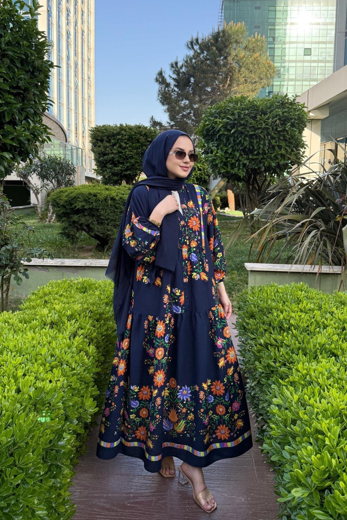 Viskon Elbise Bahar Lacivert