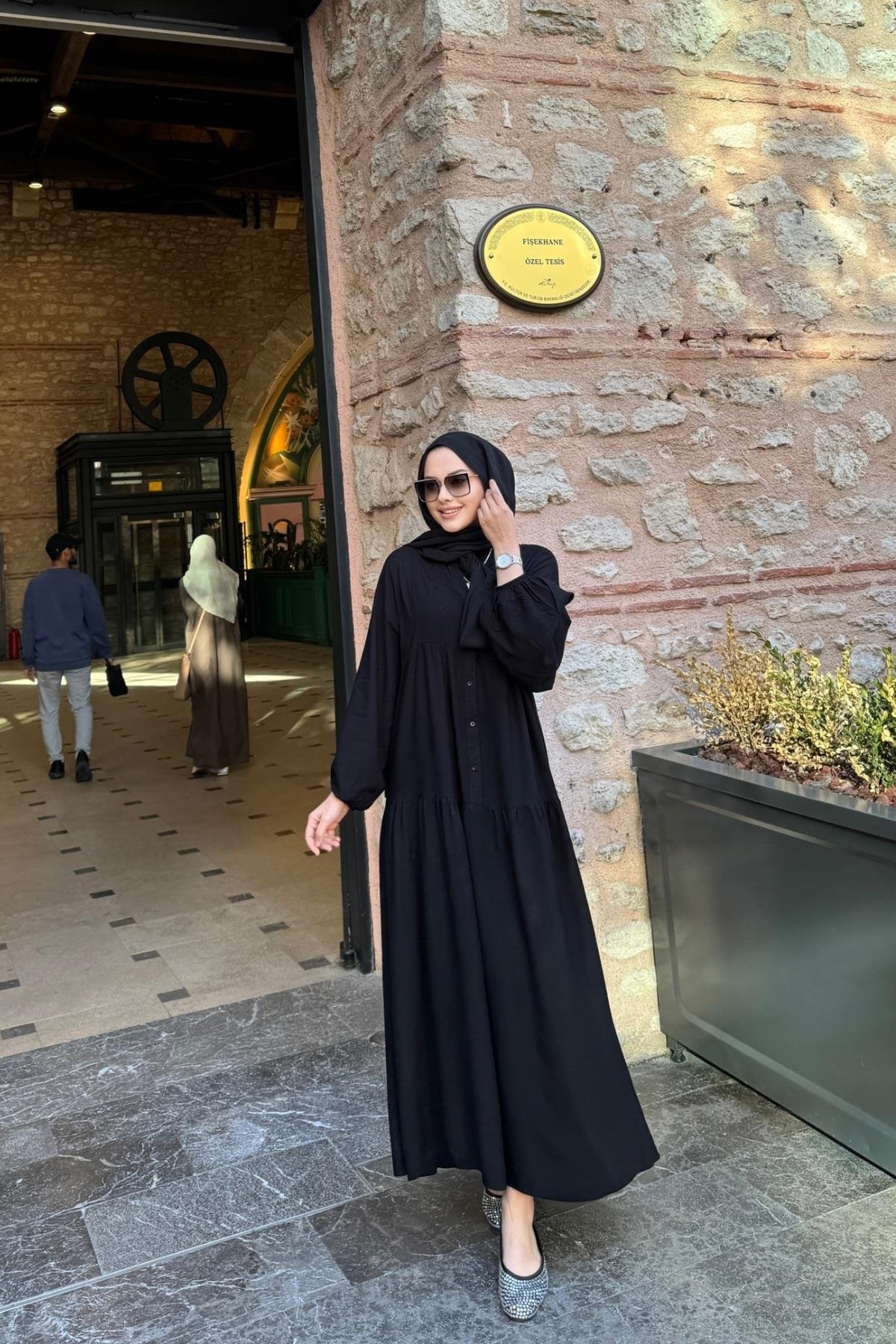 Viskon Elbise Linda Siyah