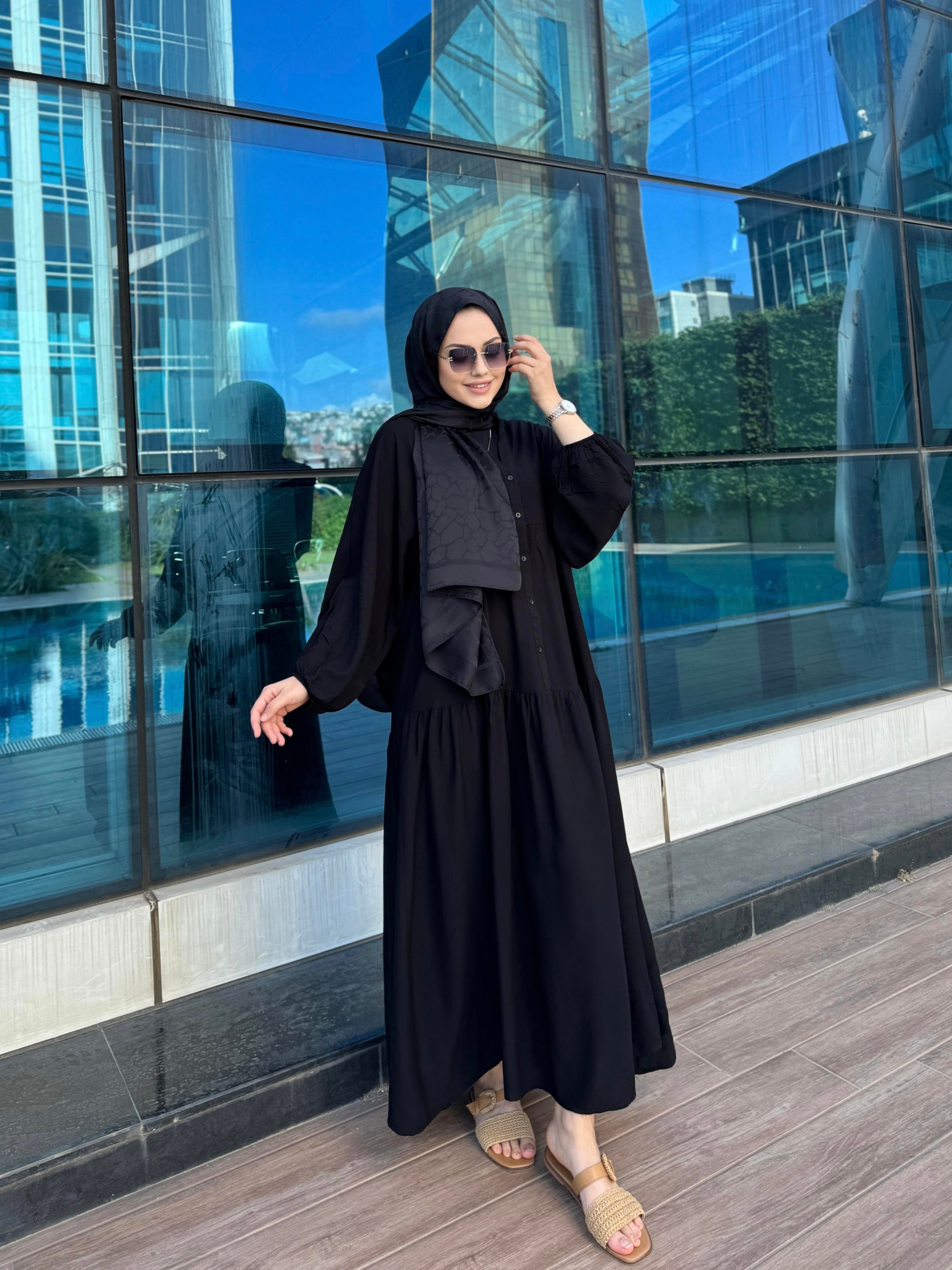 Viskon Elbise Linda Siyah