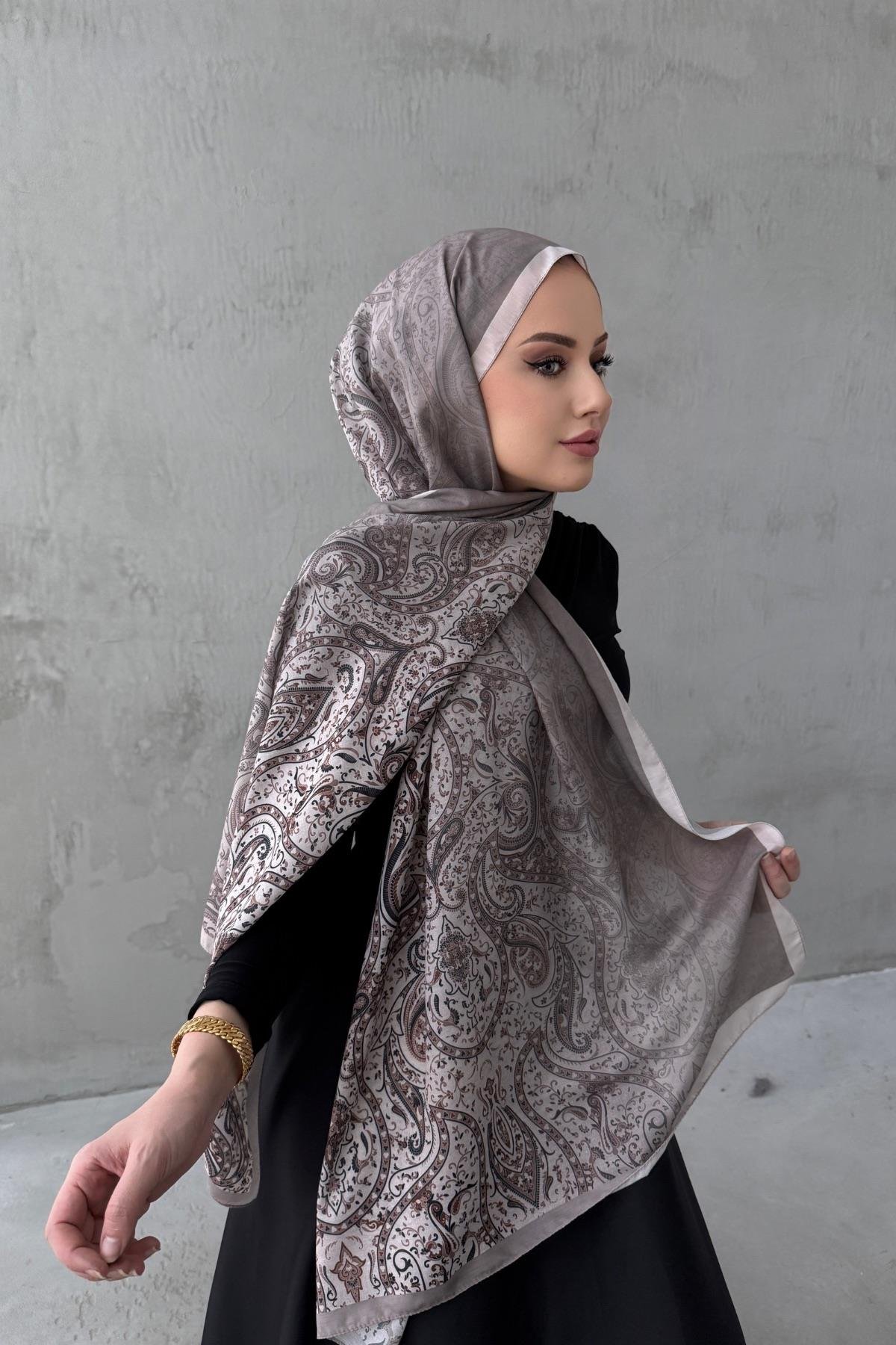 Vizon Kahverengi Hare Bohem Modal İpek Şal