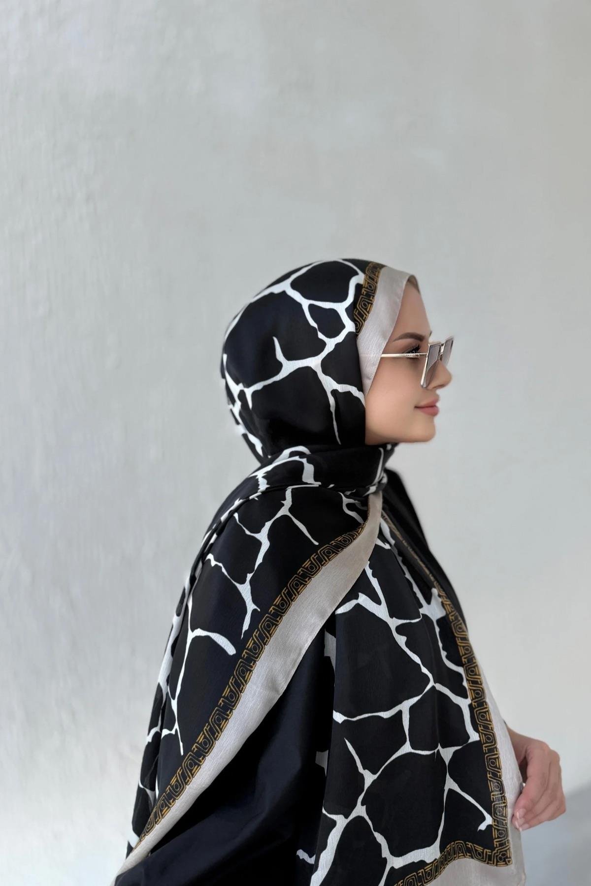 Vizon Kenar Taş Desen Vual İpek Şal 