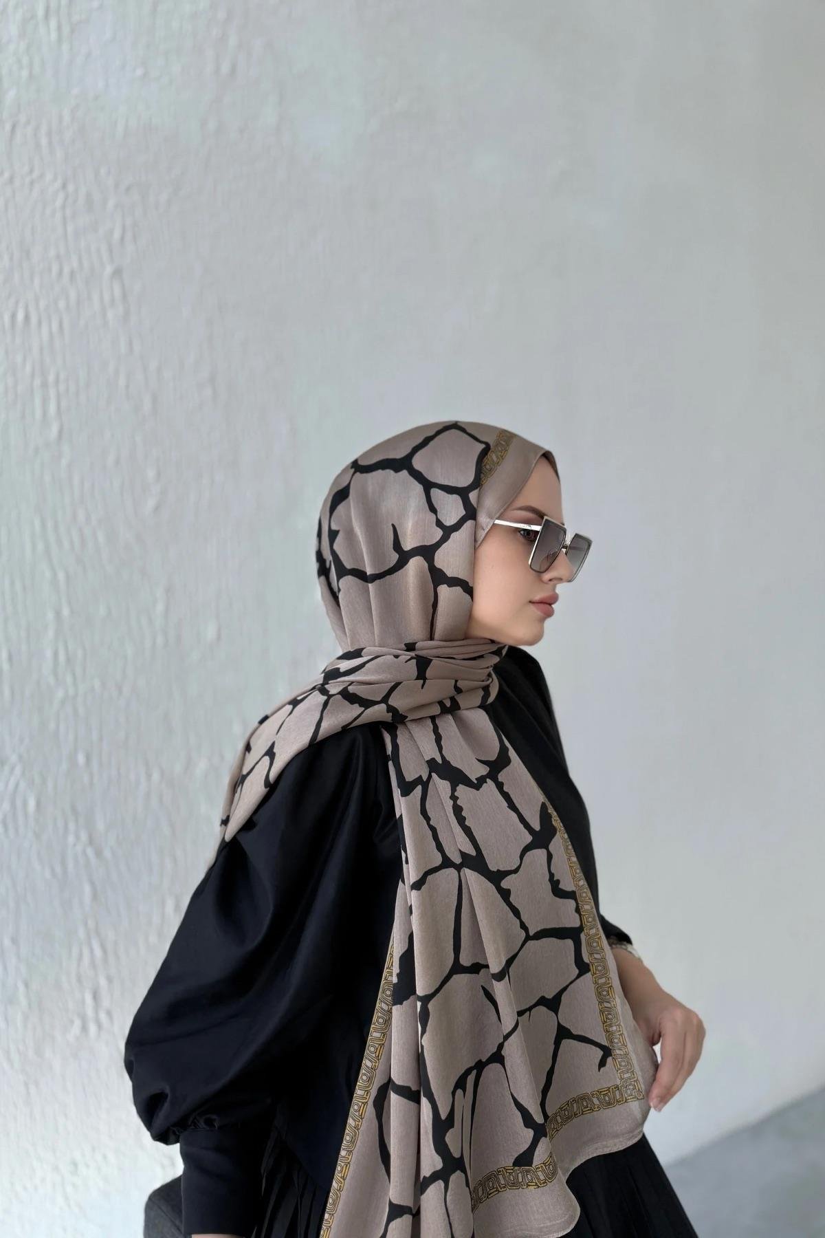 Vizon Taş Desen Vual İpek Şal 