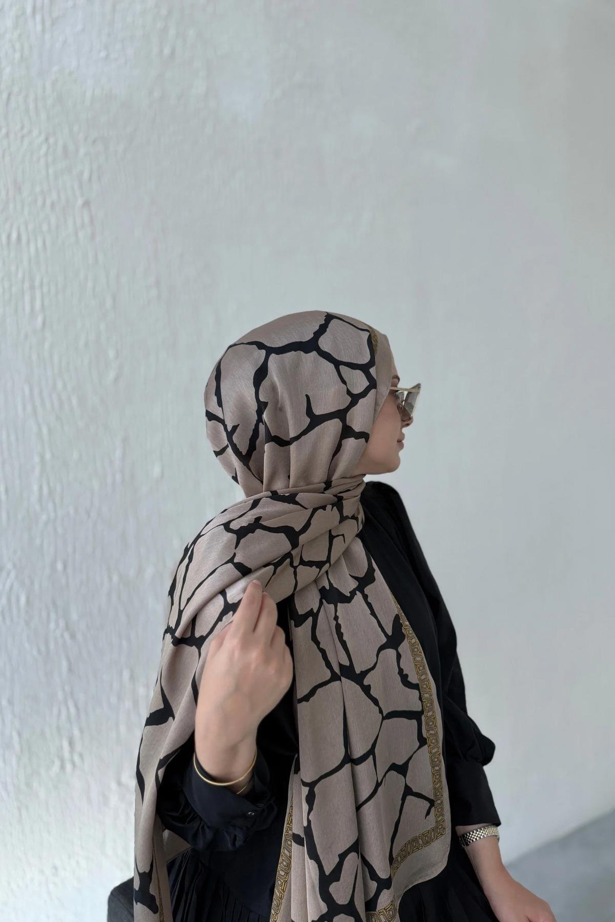 Vizon Taş Desen Vual İpek Şal 