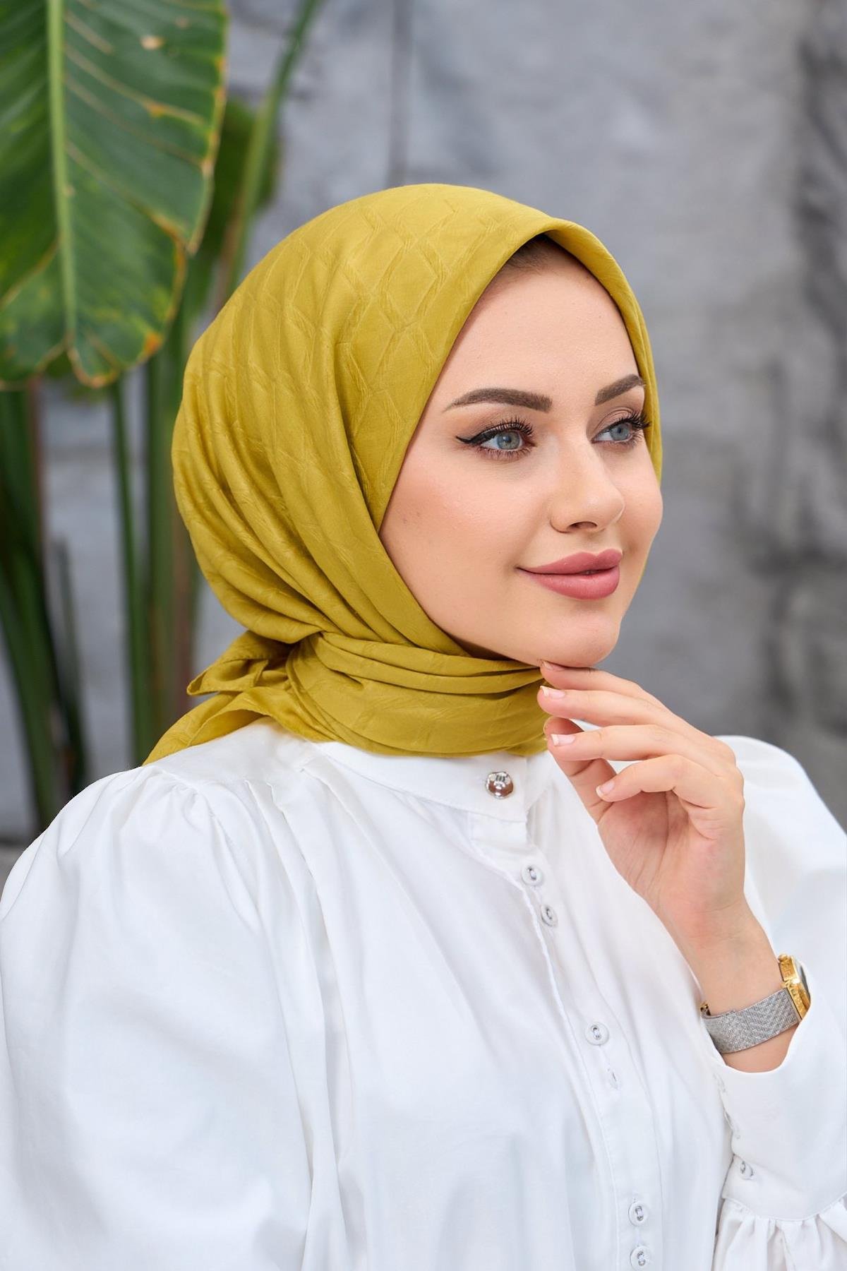 Yağ Yeşili Bambu Jakar Eşarp