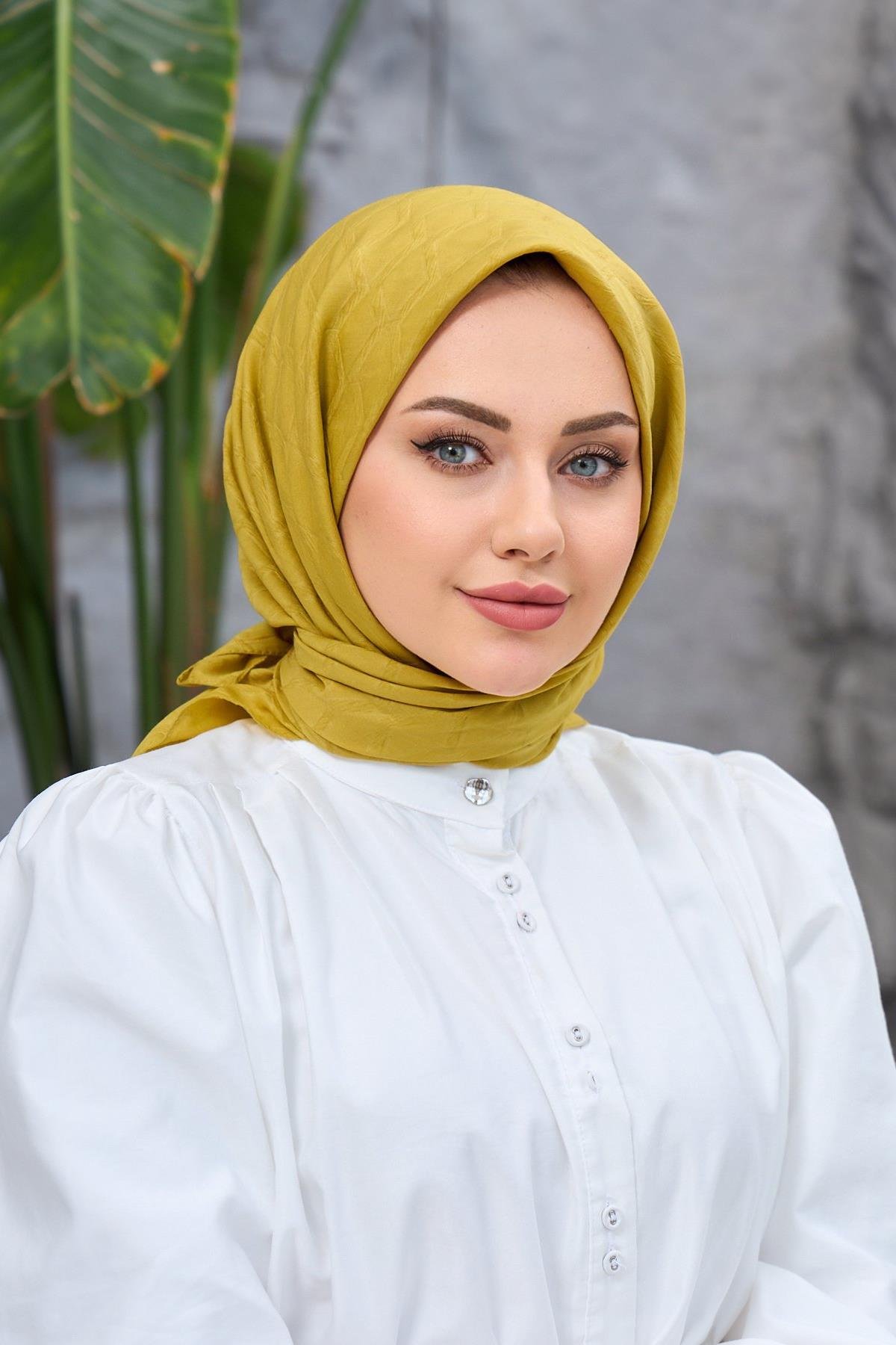 Yağ Yeşili Bambu Jakar Eşarp