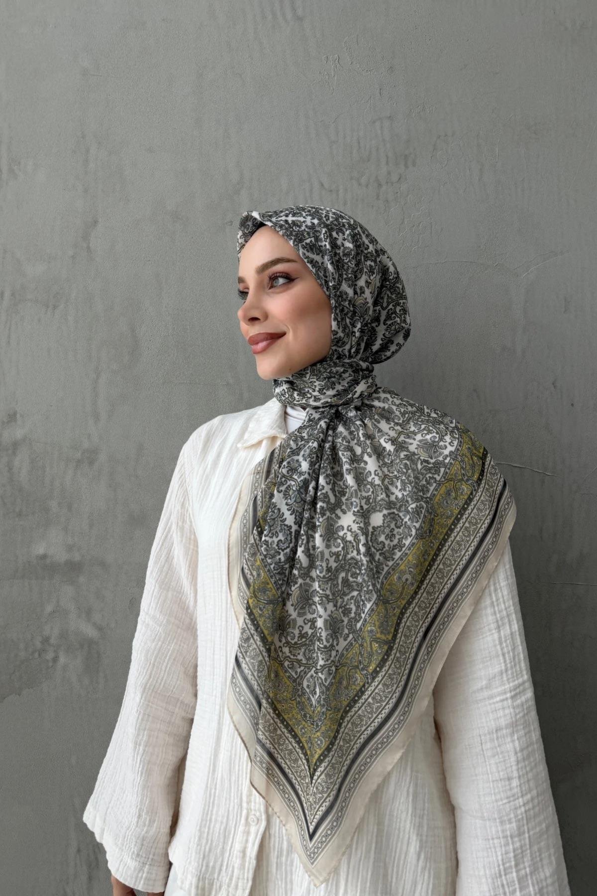 Yağ Yeşili Mahi Bohem Modal İpek Şaleşarp