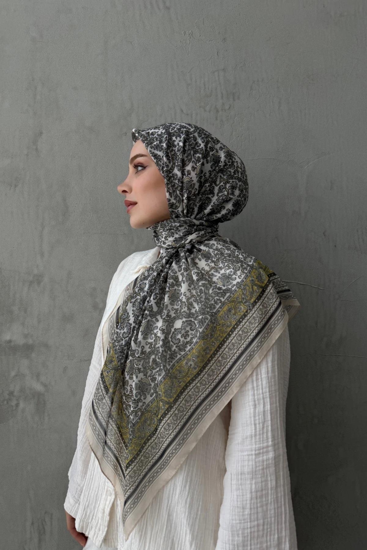 Yağ Yeşili Mahi Bohem Modal İpek Şaleşarp