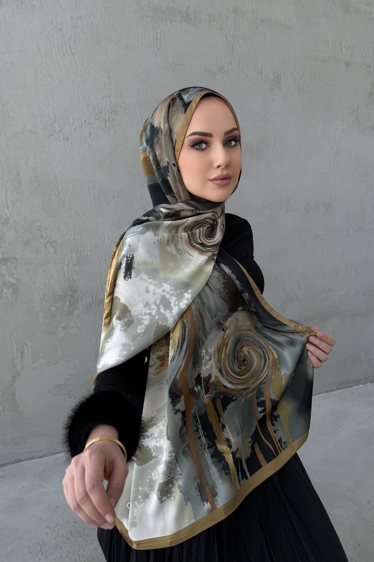 Yağ Yeşili Sahara Kumlu İpek Şal 