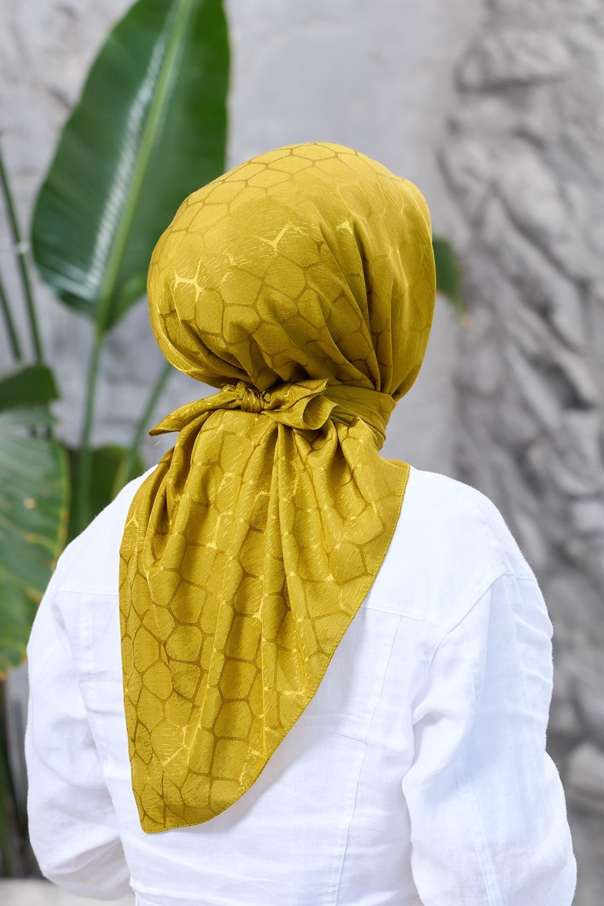 Yağ Yeşili Taş Desen İpeksi Jakar Eşarp 