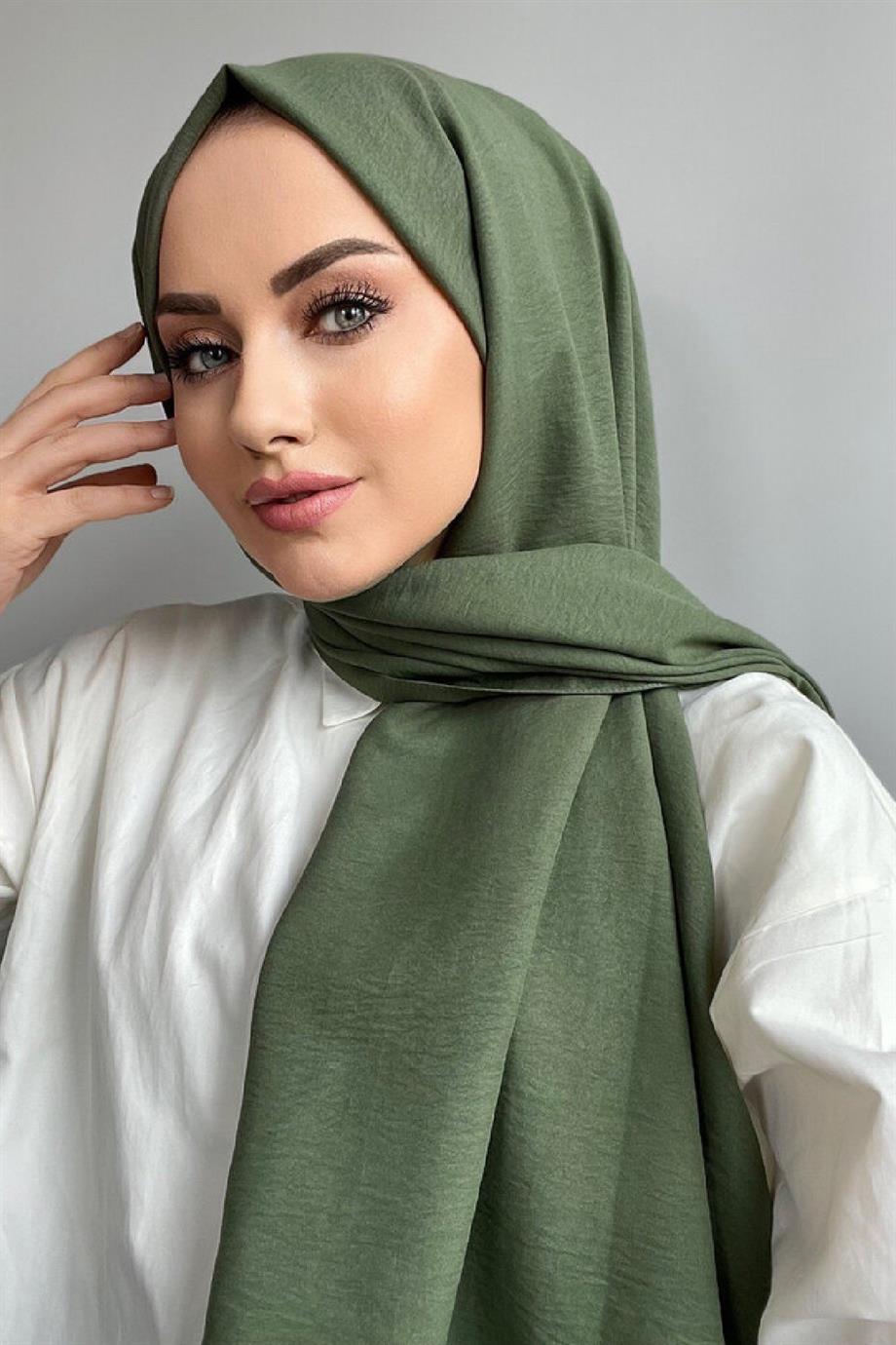 Yaprak Yeşil Pamuk Caz Şal