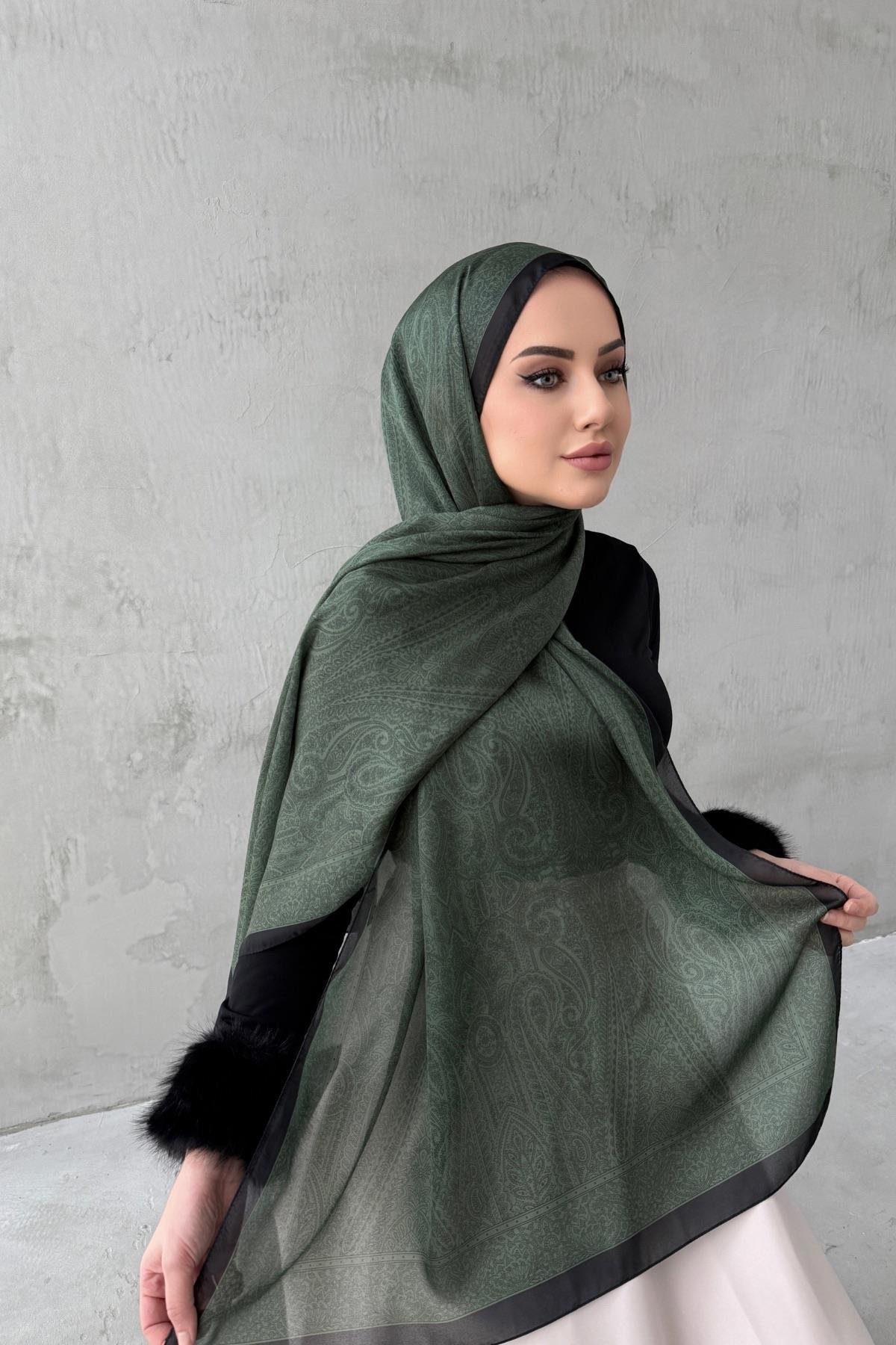 Yeşil Asu Otantik Hint İpeği Şal