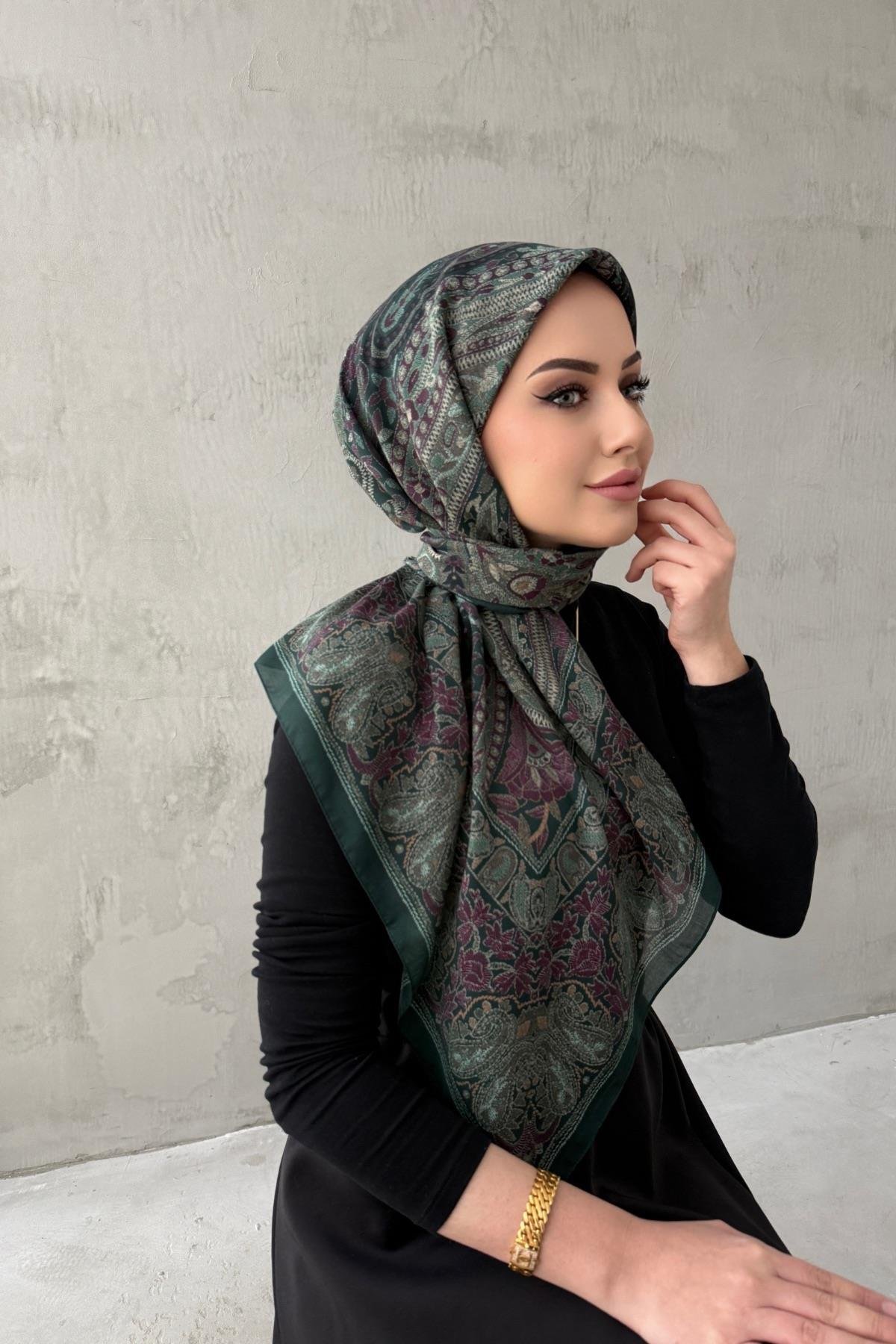 Yeşil Beliz Bohem Modal İpek Şaleşarp