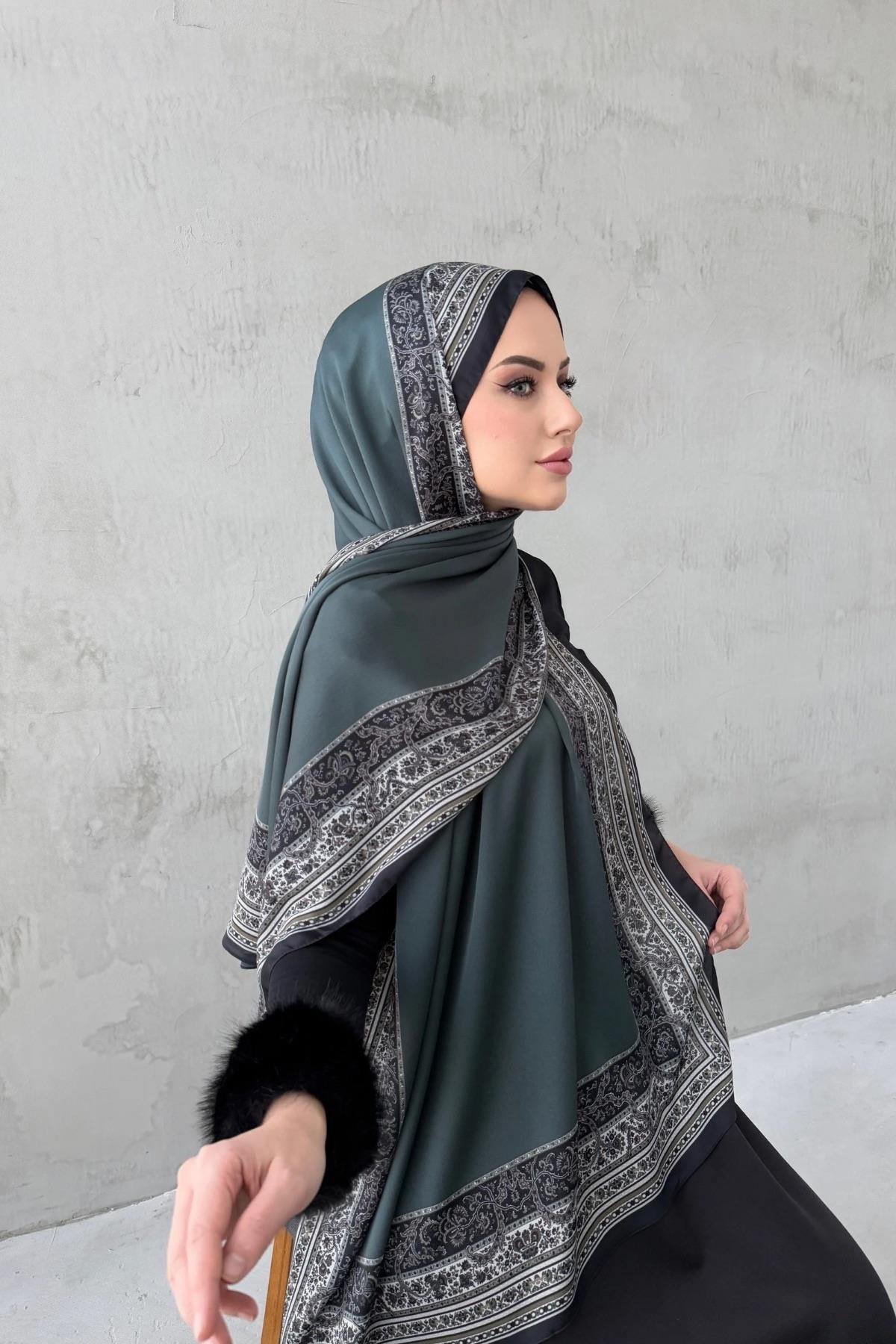 Yeşil Bohem Kumlu İpek Şal 