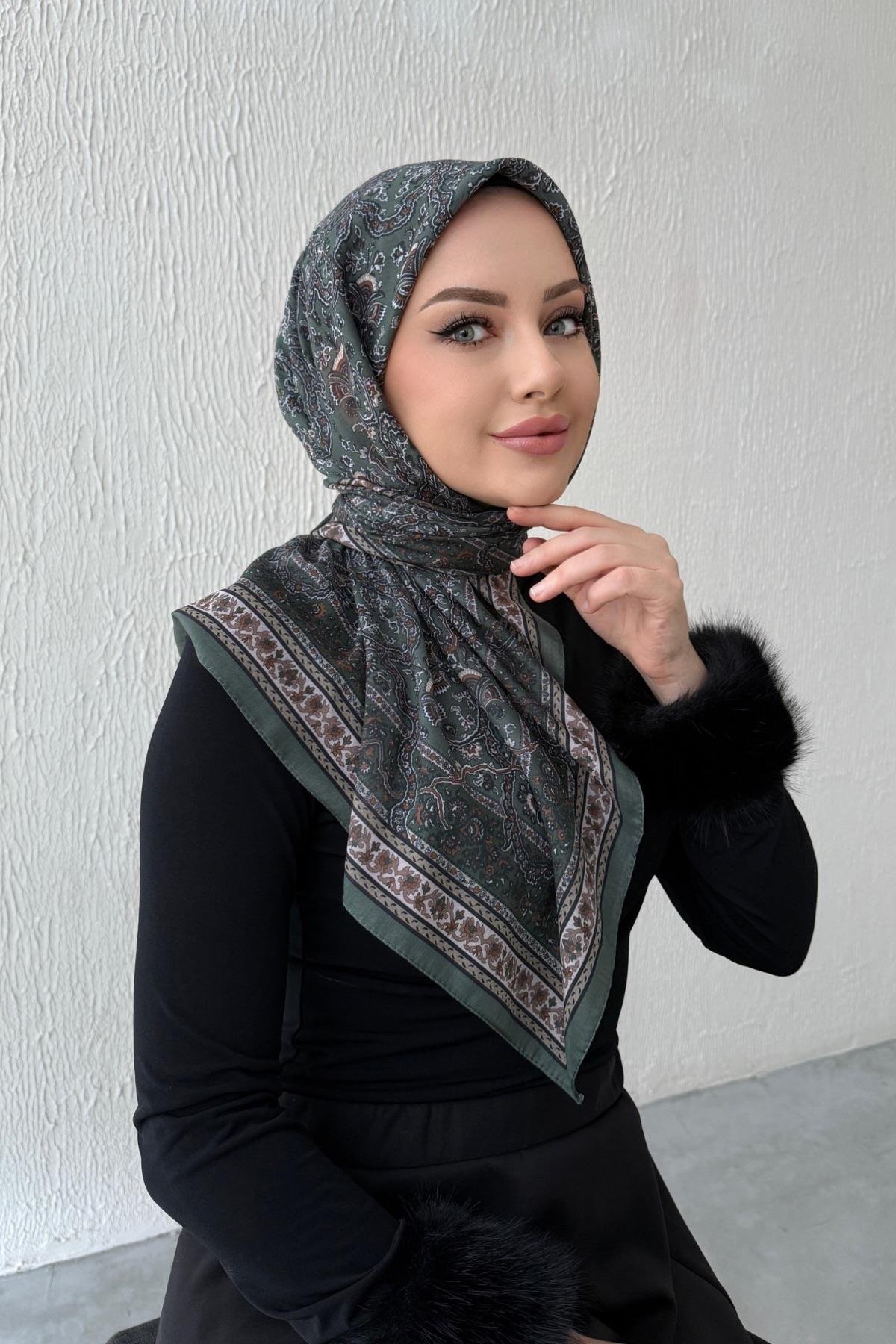 Yeşil Bohem Modal İpek Eşarp