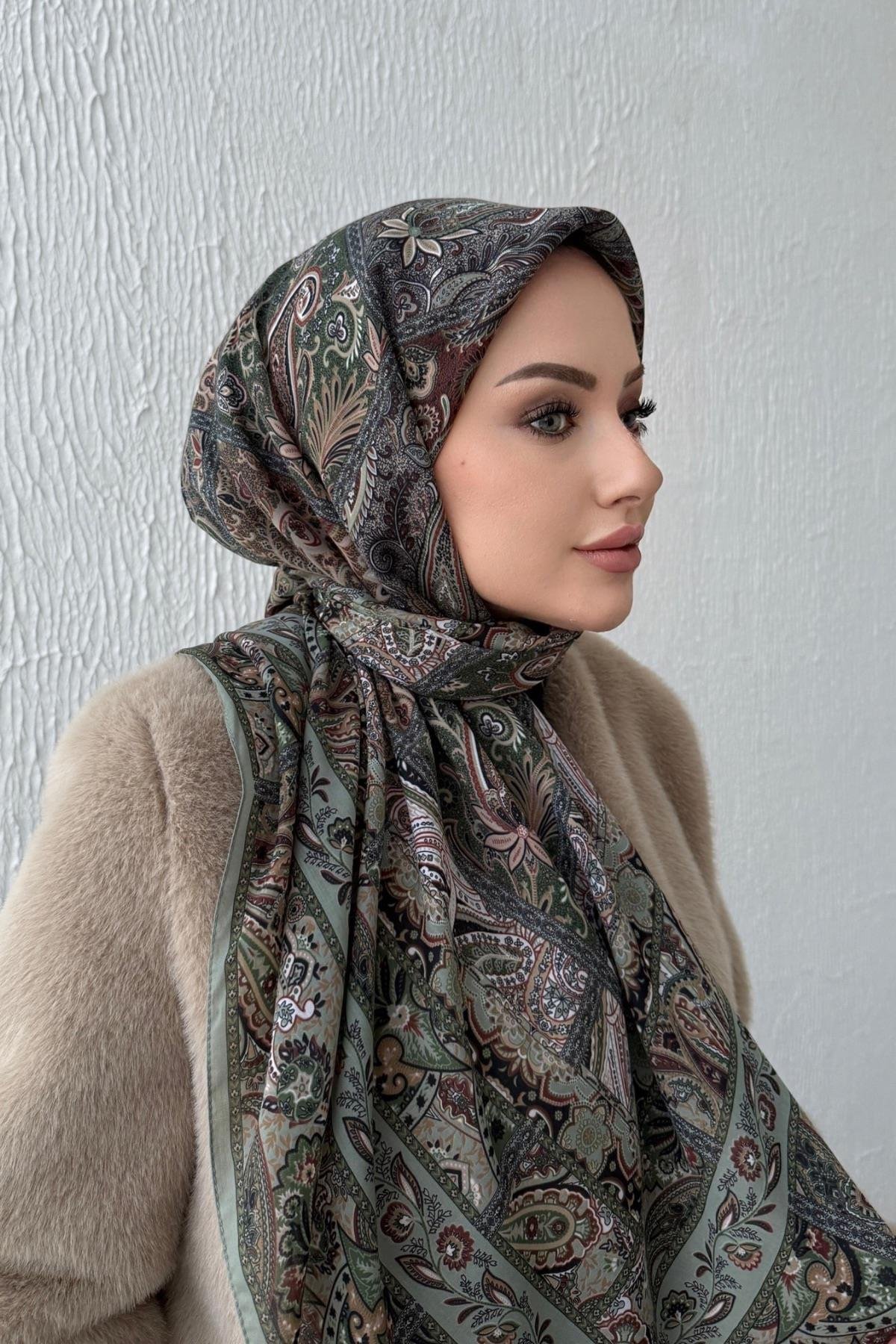 Yeşil Bohem Modal İpek Şaleşarp