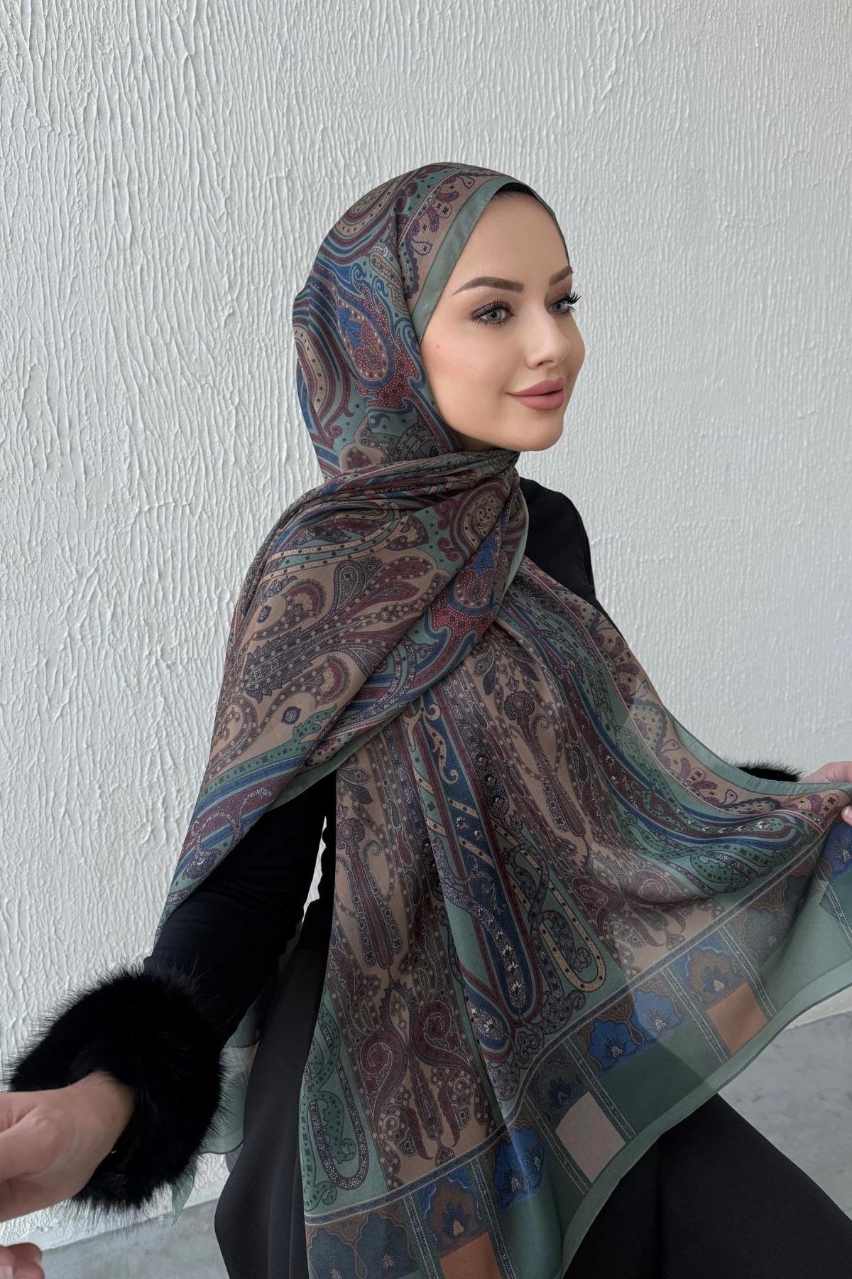 Yeşil & Bordo Etro Otantik Hint İpeği Şal