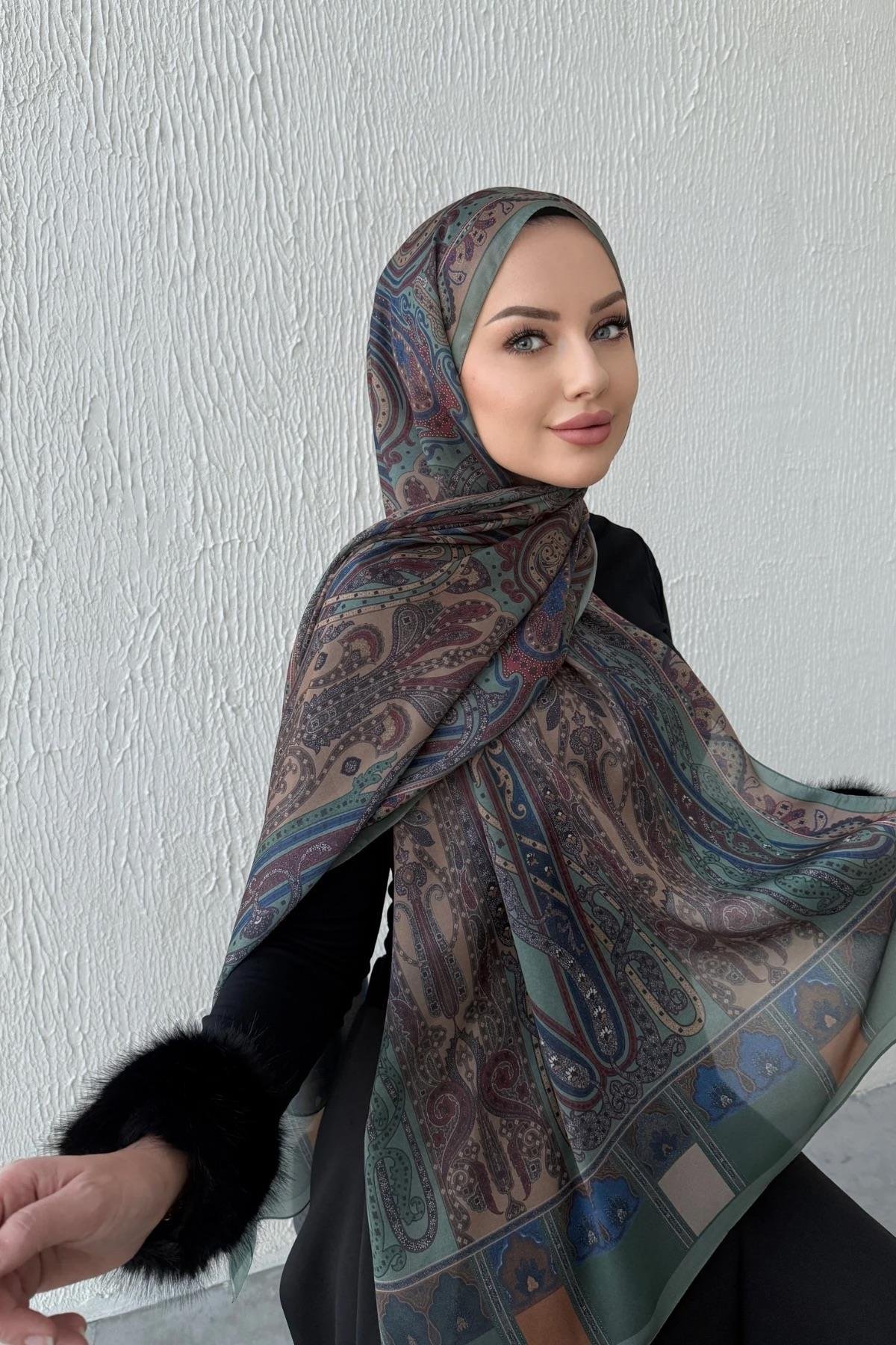 Yeşil & Bordo Etro Otantik Hint İpeği Şal