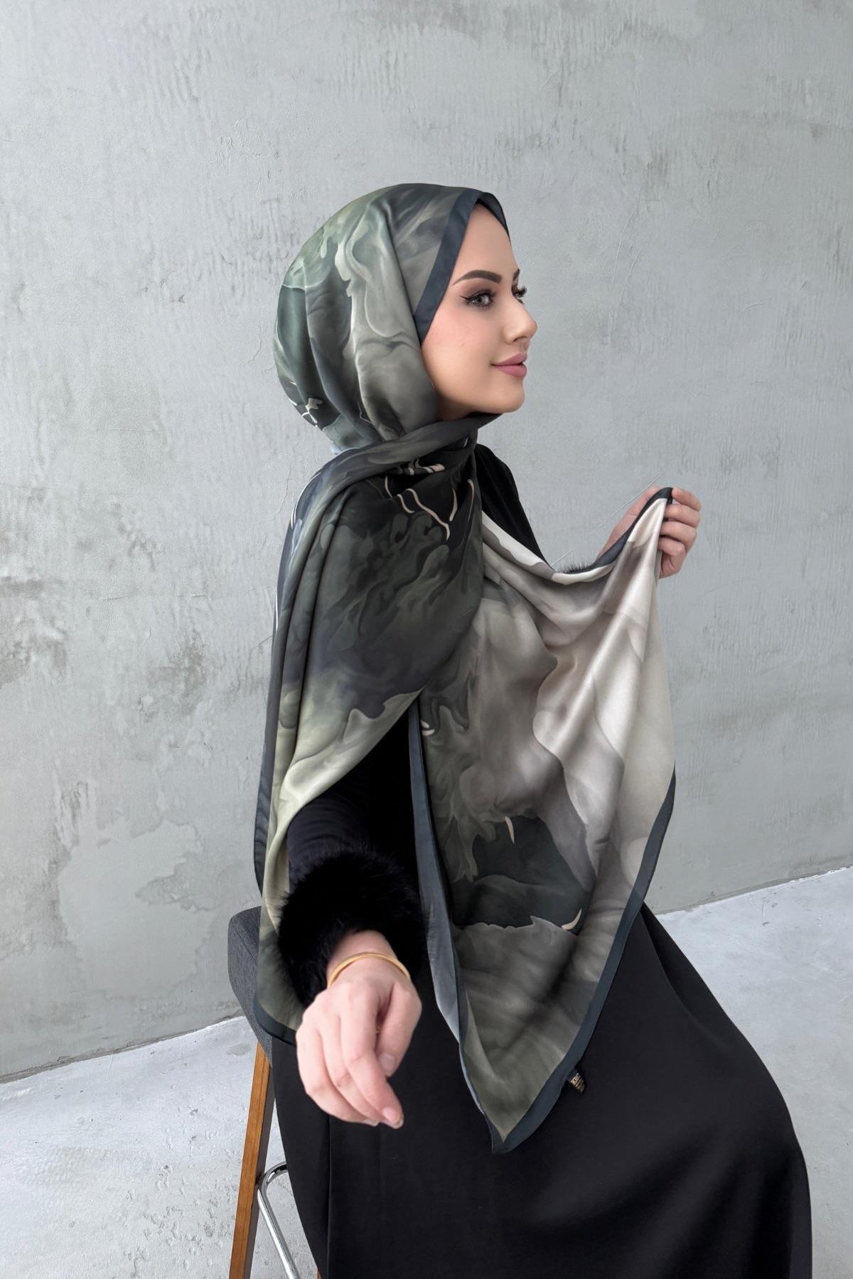 Yeşil Eftelya Kumlu İpek Şal 