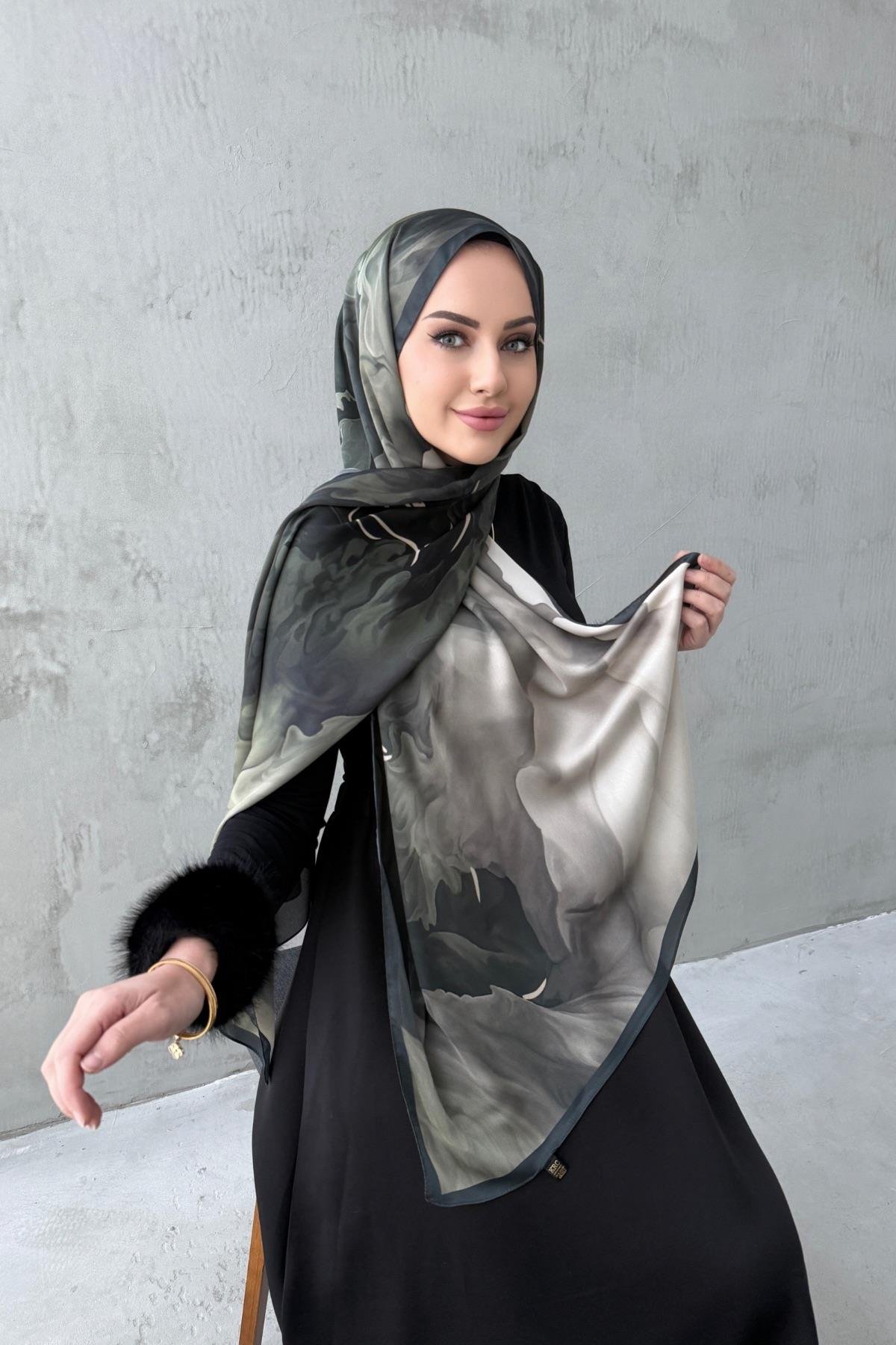 Yeşil Eftelya Kumlu İpek Şal 