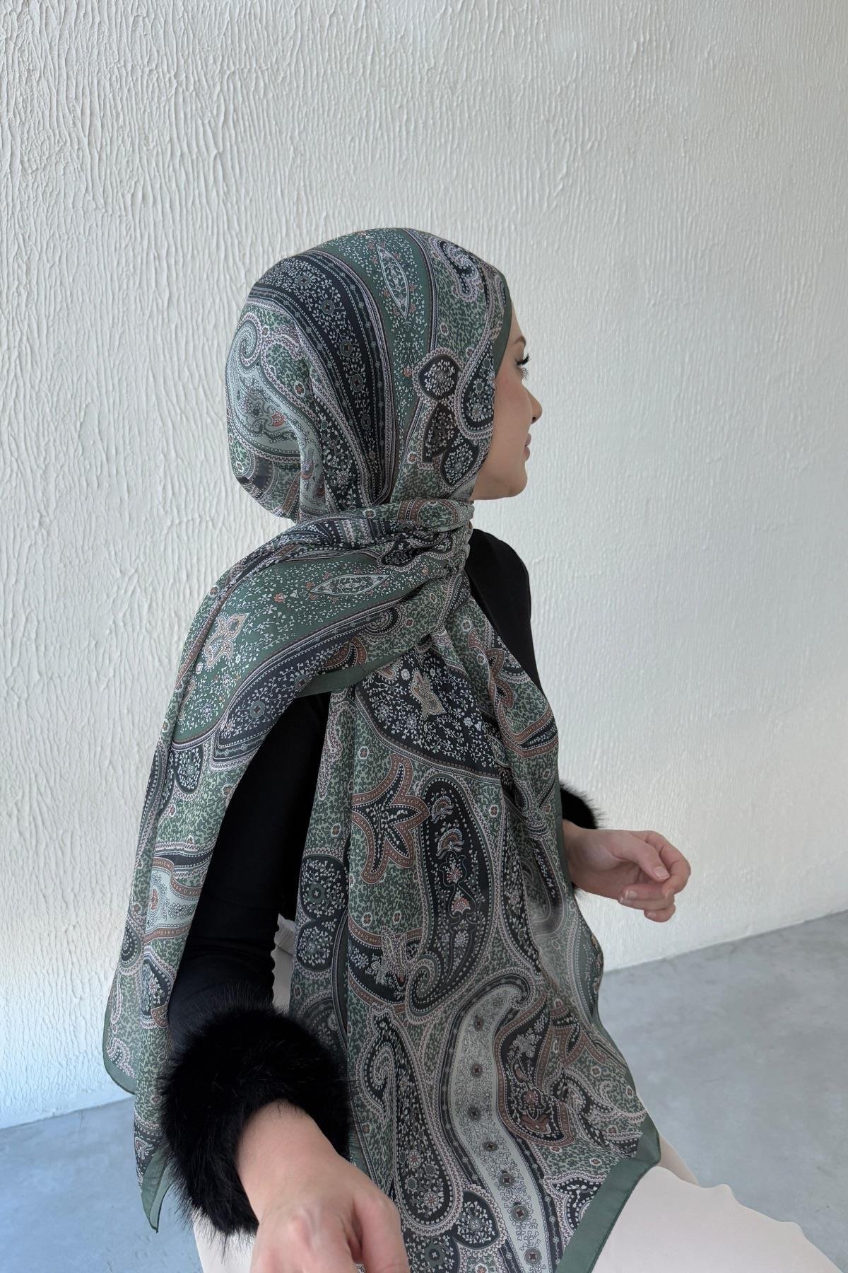 Yeşil Hercai Otantik Hint İpeği Şal