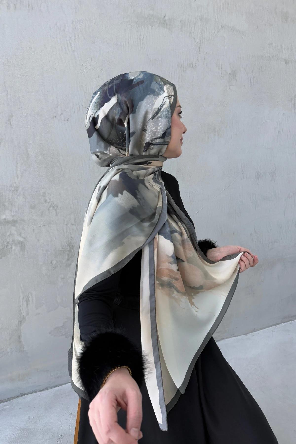 Yeşil Katre Kumlu İpek Şal 