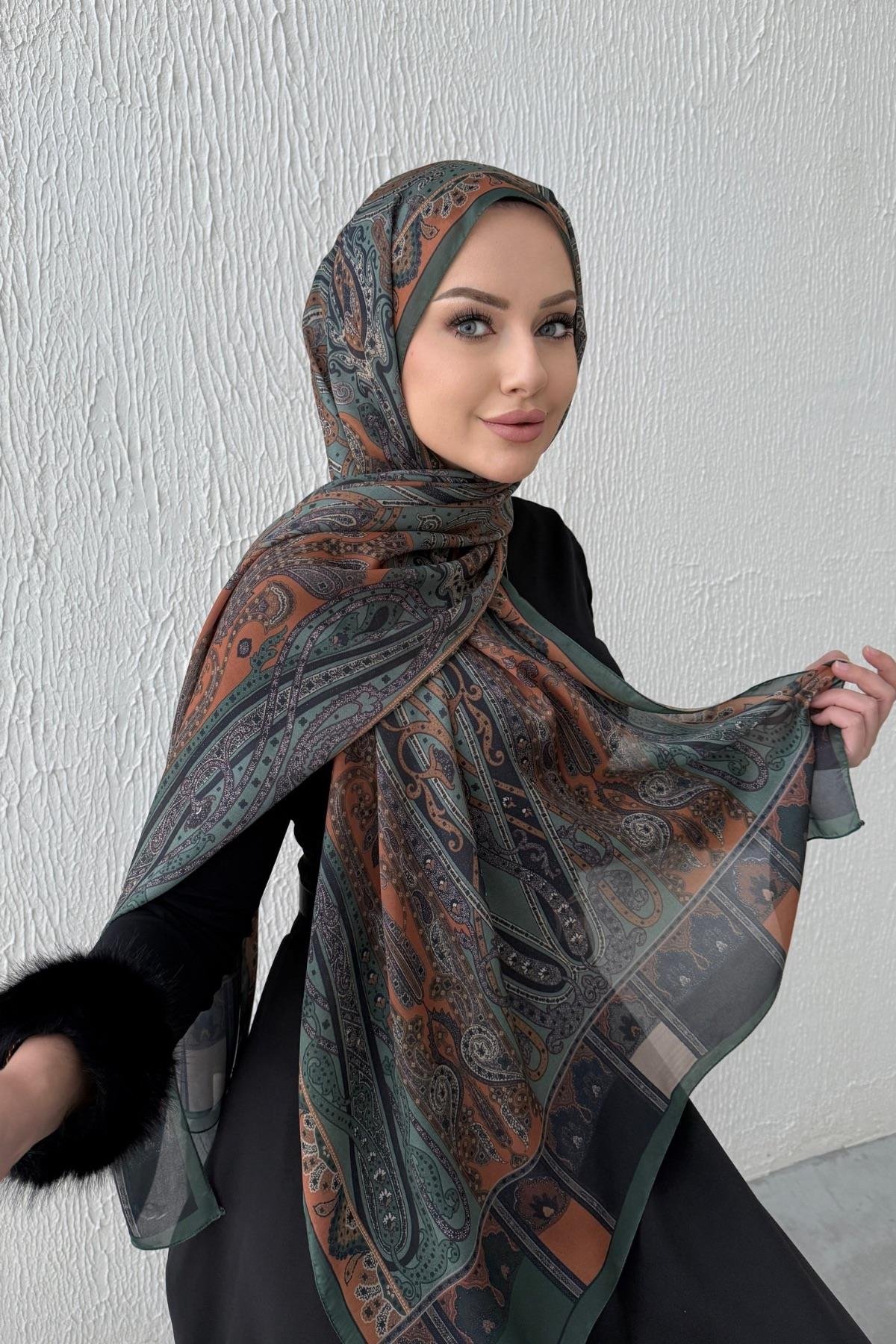 Yeşil & Kiremit Etro Otantik Hint İpeği Şal