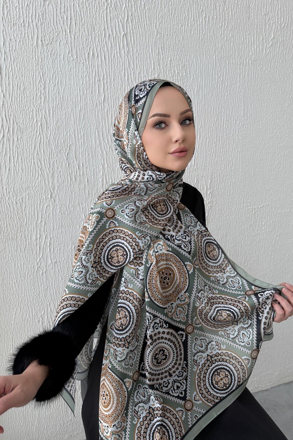 Yeşil Kösem Hint İpeği Şal