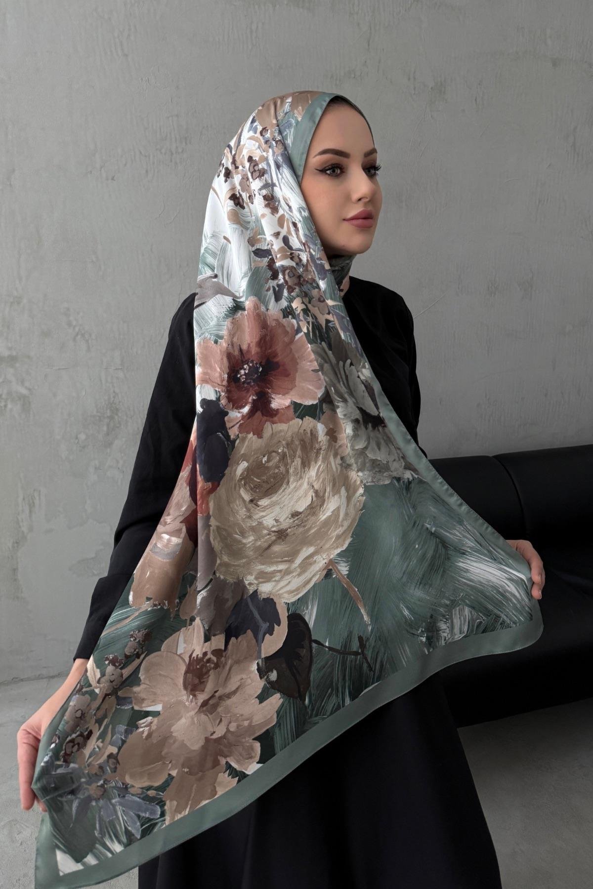 Yeşil Lara Kumlu İpek Şal 