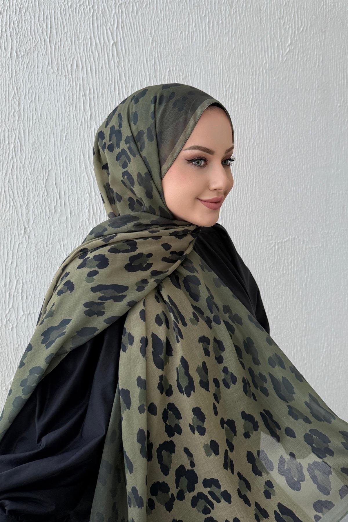 Yeşil Leopar Modal Şal 