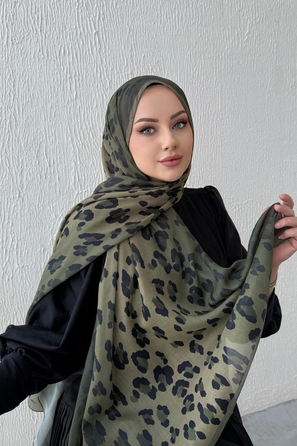 Yeşil Leopar Modal Şal 