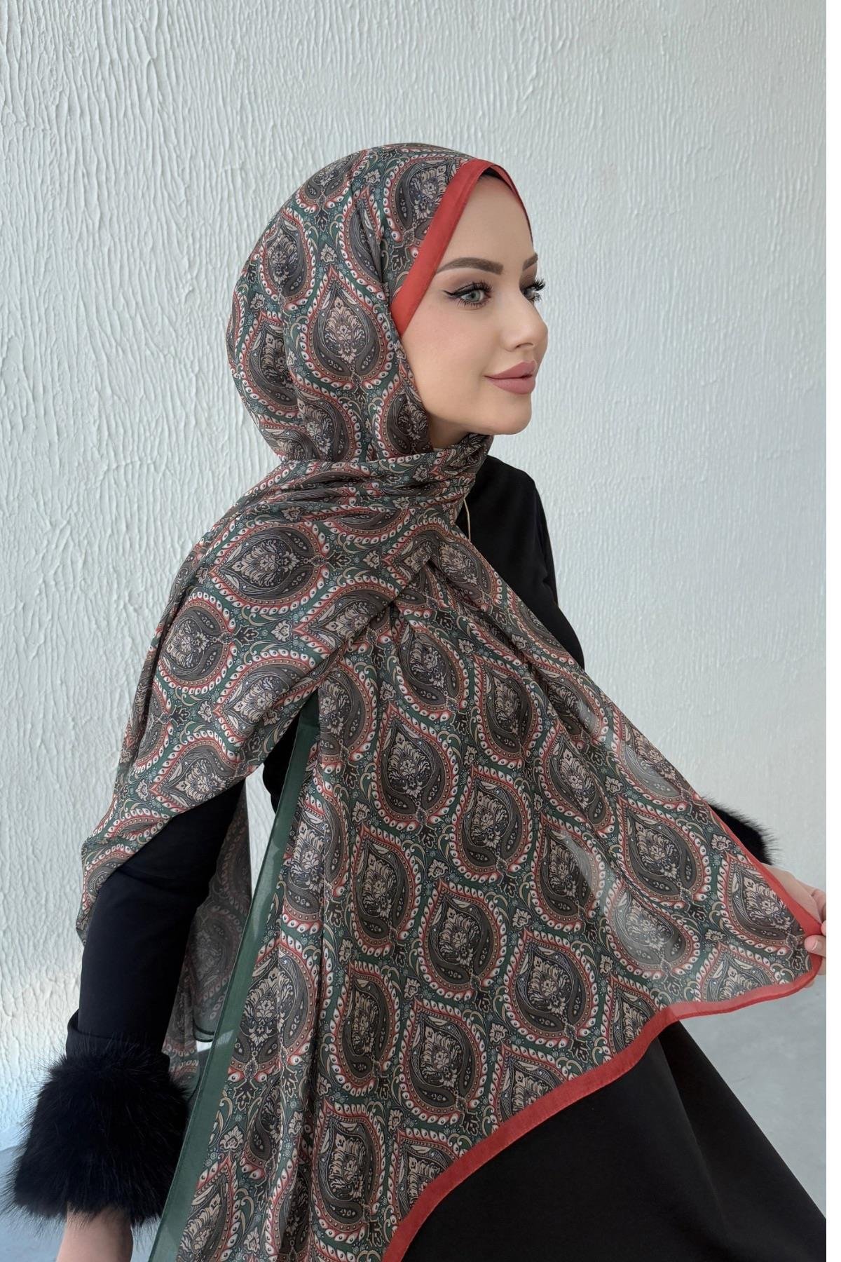 Yeşil Nazende Bohem Modal İpek Şal