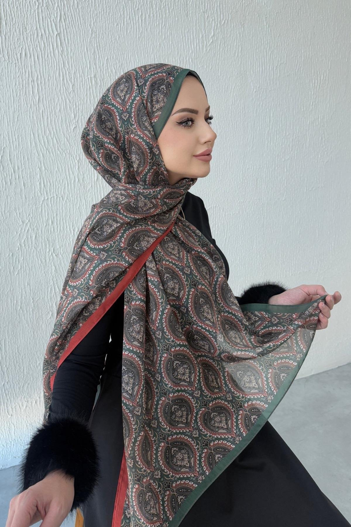 Yeşil Nazende Bohem Modal İpek Şal