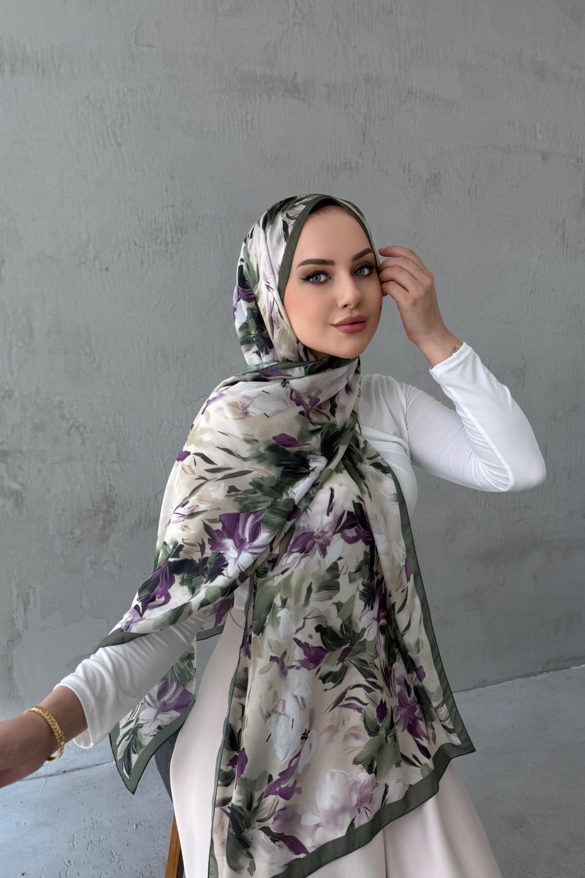 Yeşil Piraye Hint İpeği Şal