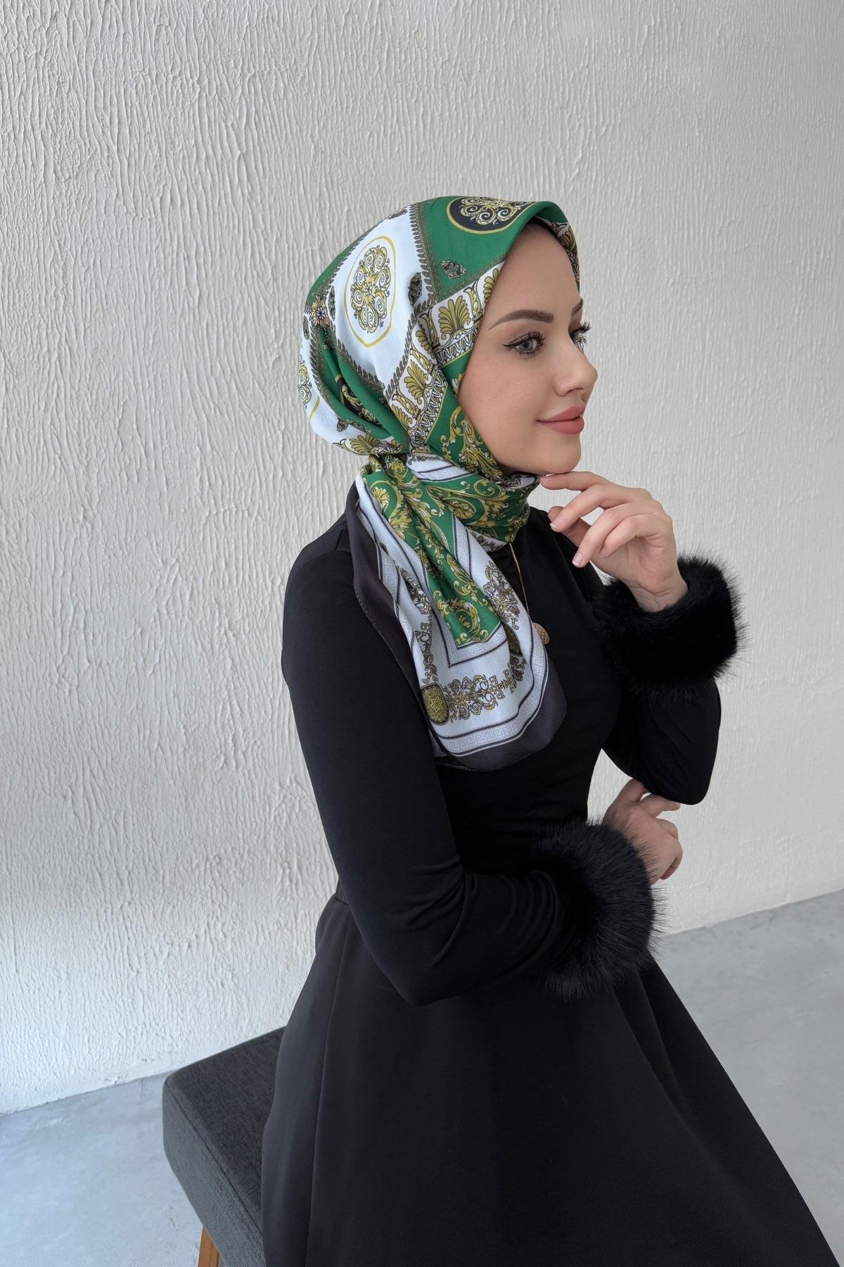 Yeşil Versac Desen Dijital Soft Eşarp