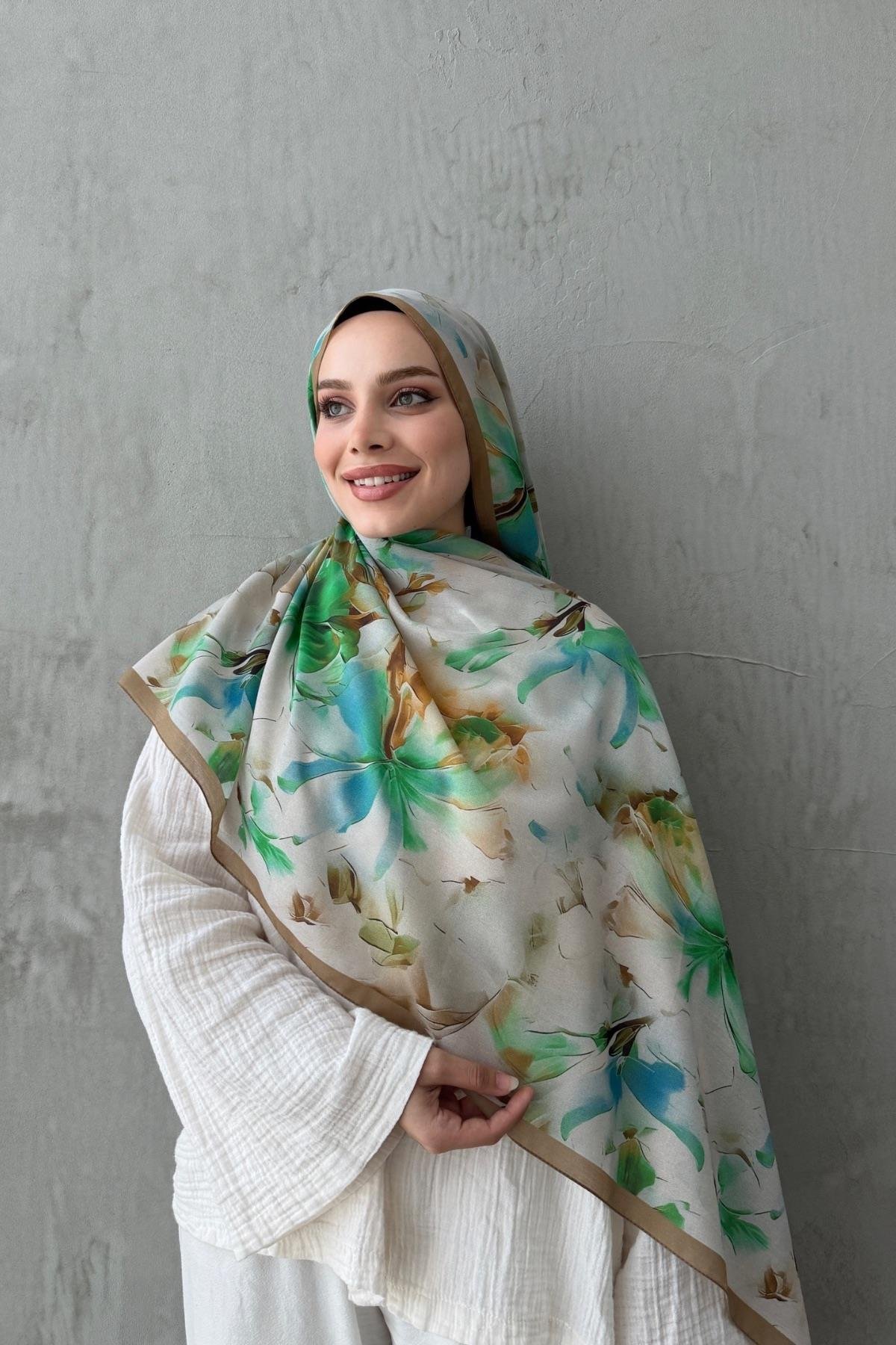Yeşil&Mavi Leva Modal İpek Şal